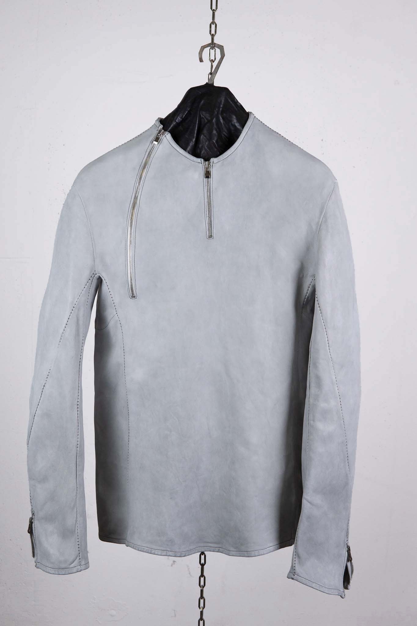 SHEEP WHITE LEATHER NO COLLAR PULL OVER MOTO IM-2 UNLINED