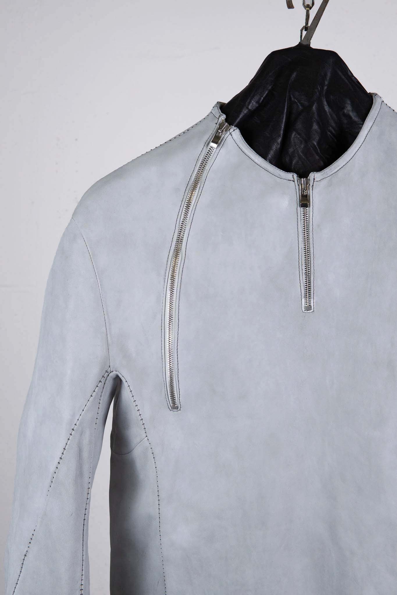 SHEEP WHITE LEATHER NO COLLAR PULL OVER MOTO IM-2 UNLINED