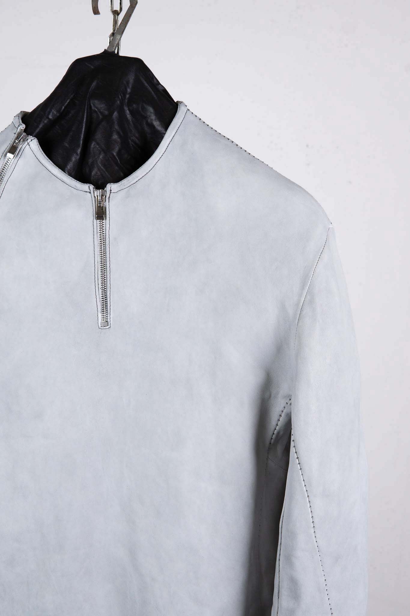 SHEEP WHITE LEATHER NO COLLAR PULL OVER MOTO IM-2 UNLINED