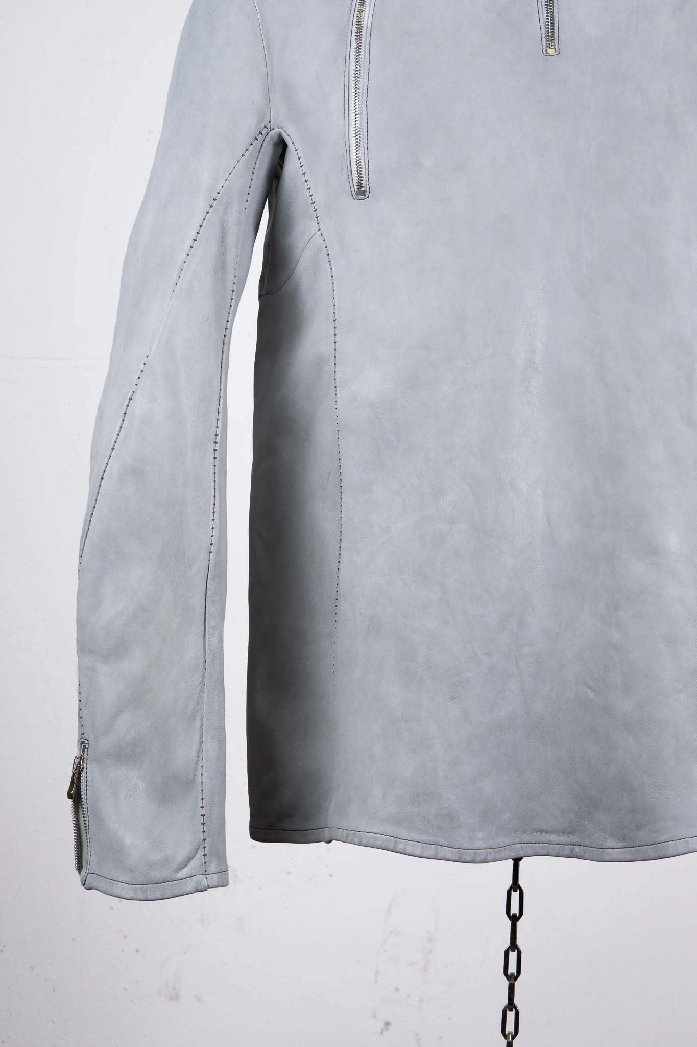 SHEEP WHITE LEATHER NO COLLAR PULL OVER MOTO IM-2 UNLINED
