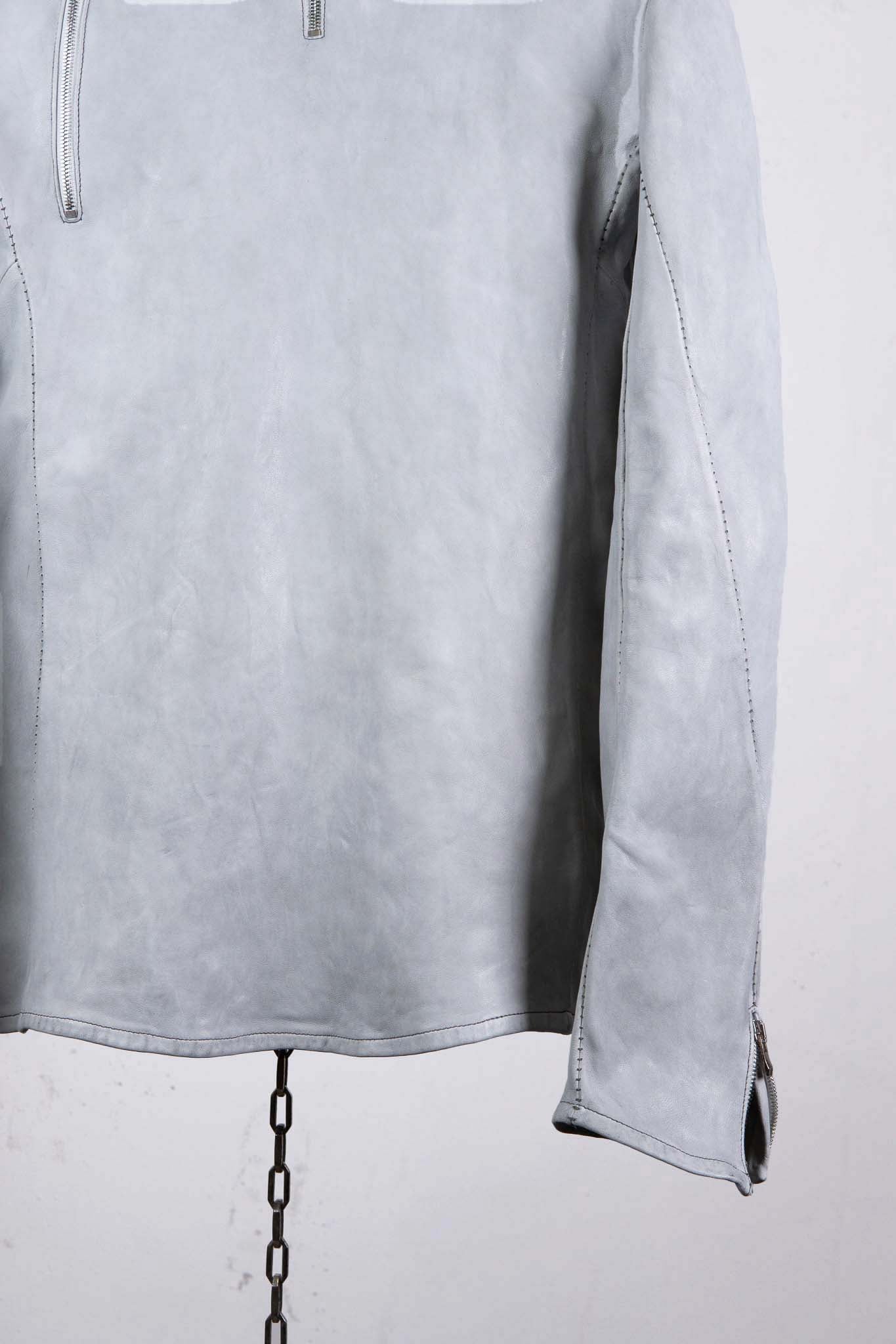 SHEEP WHITE LEATHER NO COLLAR PULL OVER MOTO IM-2 UNLINED
