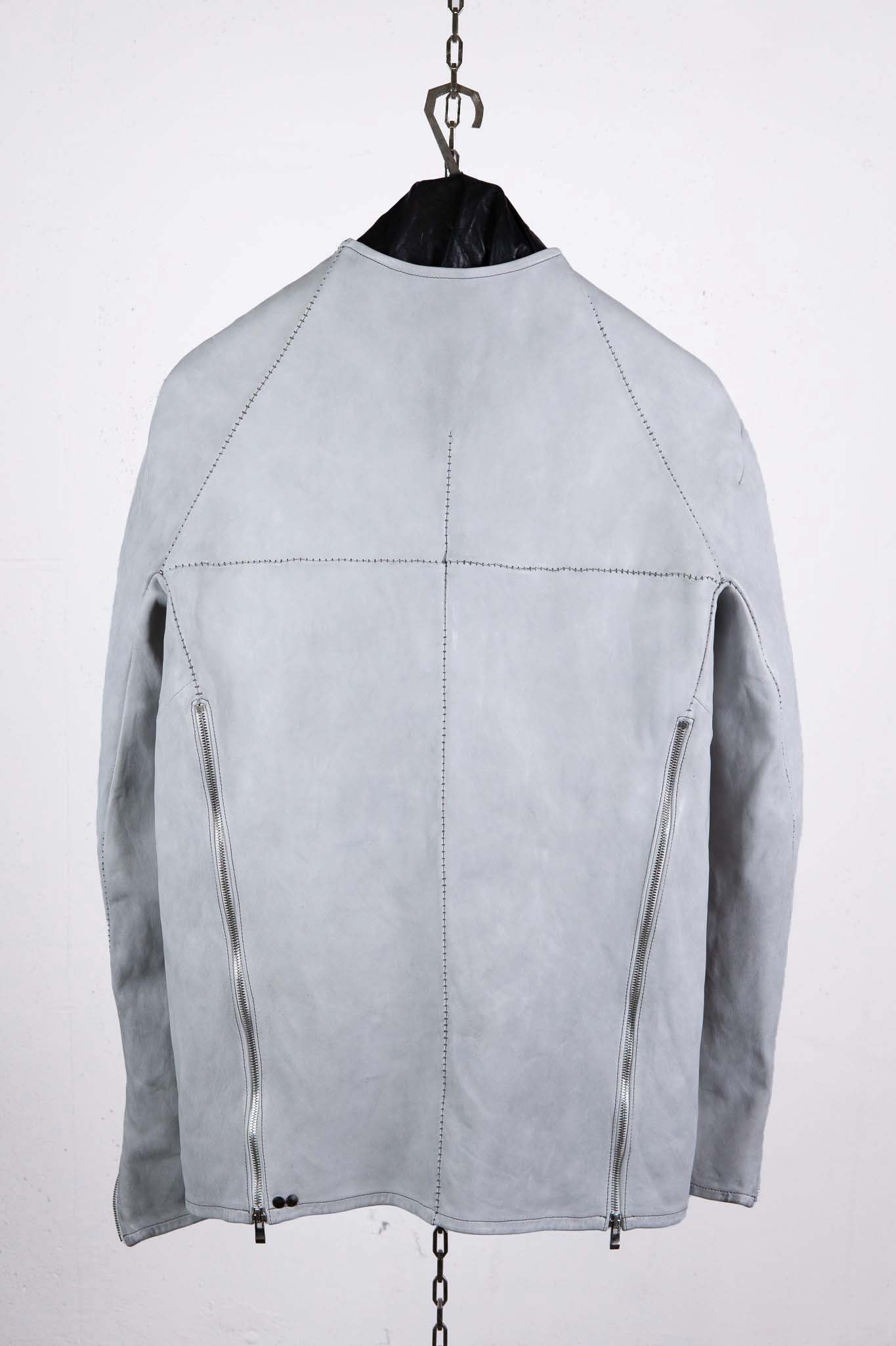 SHEEP WHITE LEATHER NO COLLAR PULL OVER MOTO IM-2 UNLINED