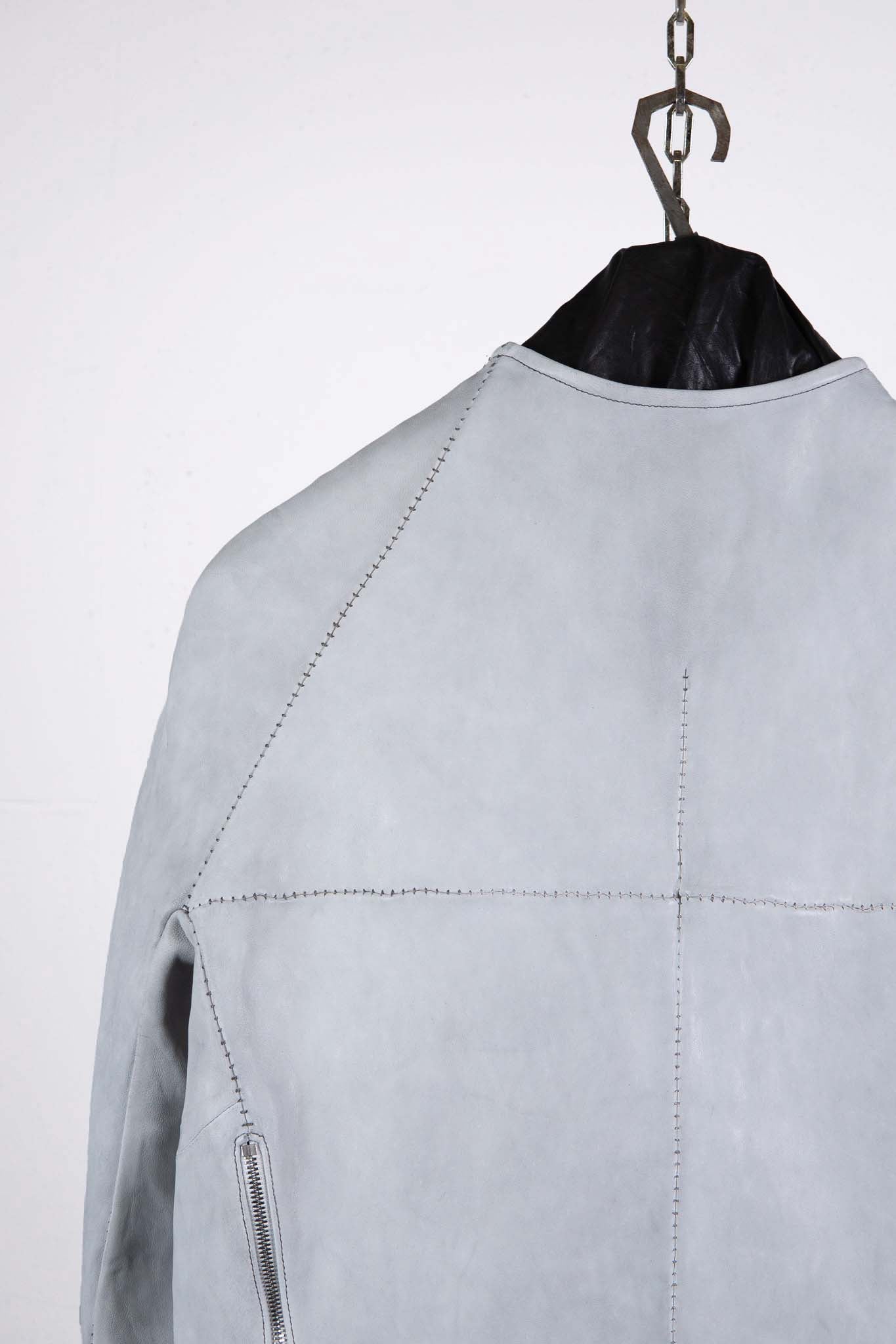 SHEEP WHITE LEATHER NO COLLAR PULL OVER MOTO IM-2 UNLINED