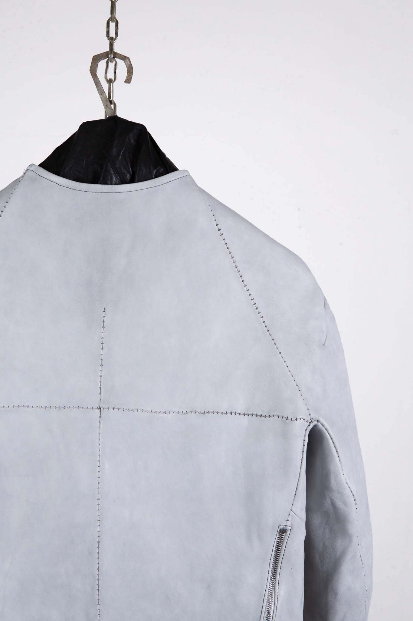 SHEEP WHITE LEATHER NO COLLAR PULL OVER MOTO IM-2 UNLINED