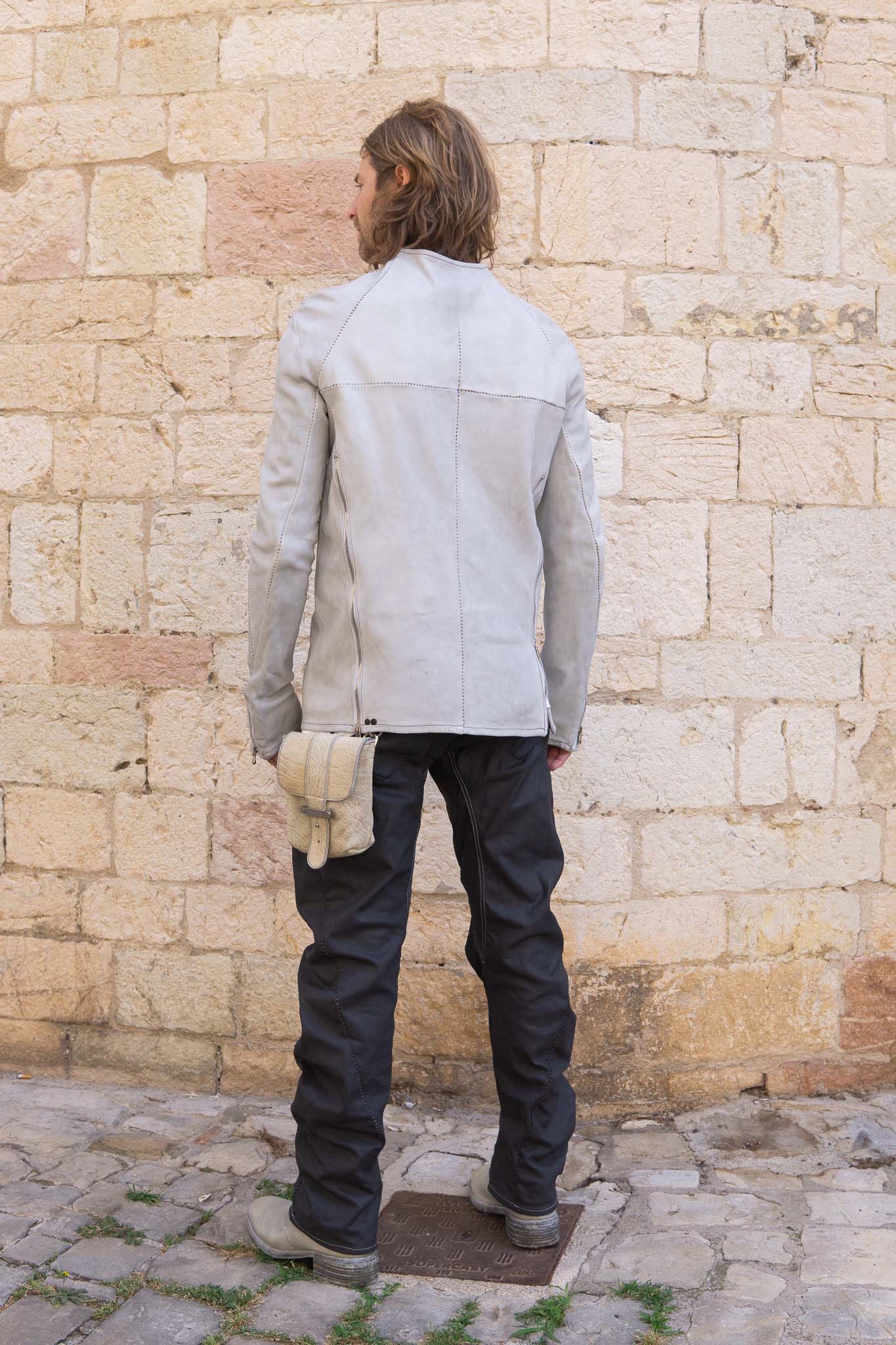 SHEEP WHITE LEATHER NO COLLAR PULL OVER MOTO IM-2 UNLINED