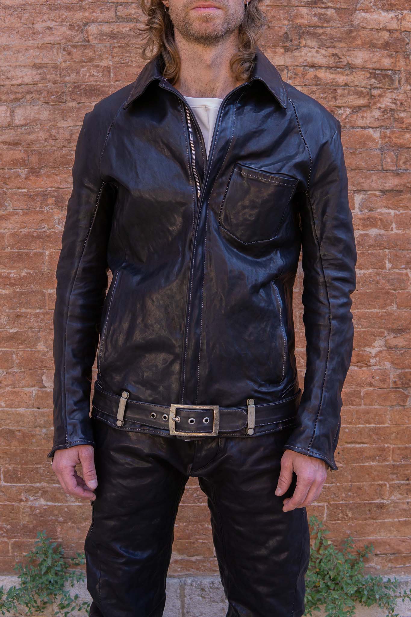 HORSE LEATHER SHIRT COLLAR MOTO   MB-7 LINED