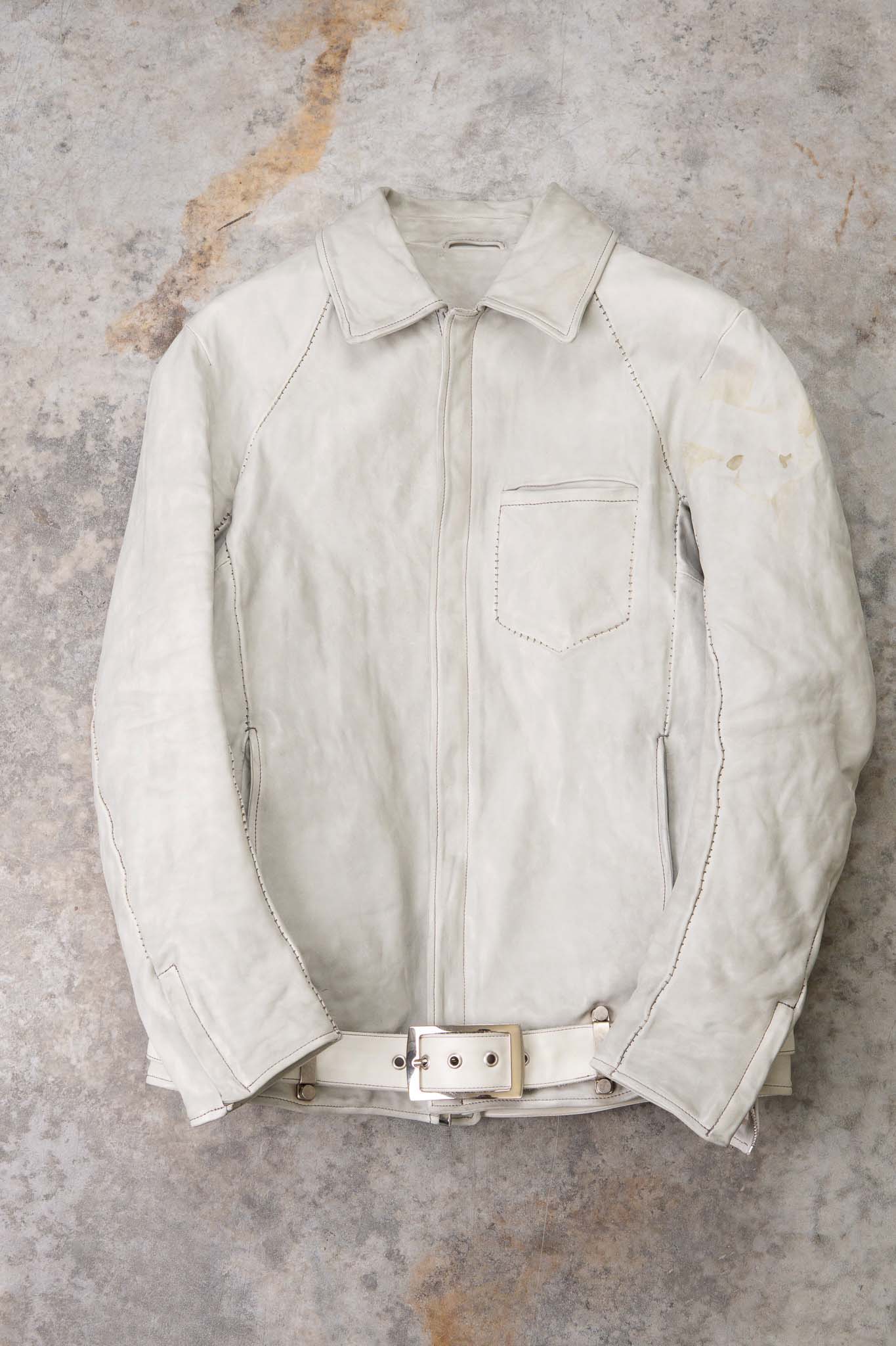 HORSE WHITE LEATHER SHIRT COLLAR MOTO   MB-7 LINED