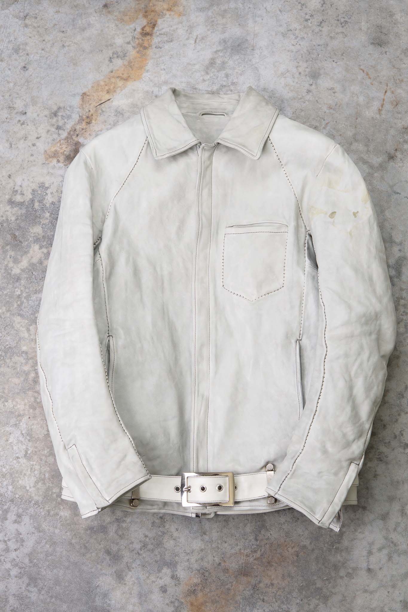 HORSE WHITE LEATHER SHIRT COLLAR MOTO   MB-7 LINED