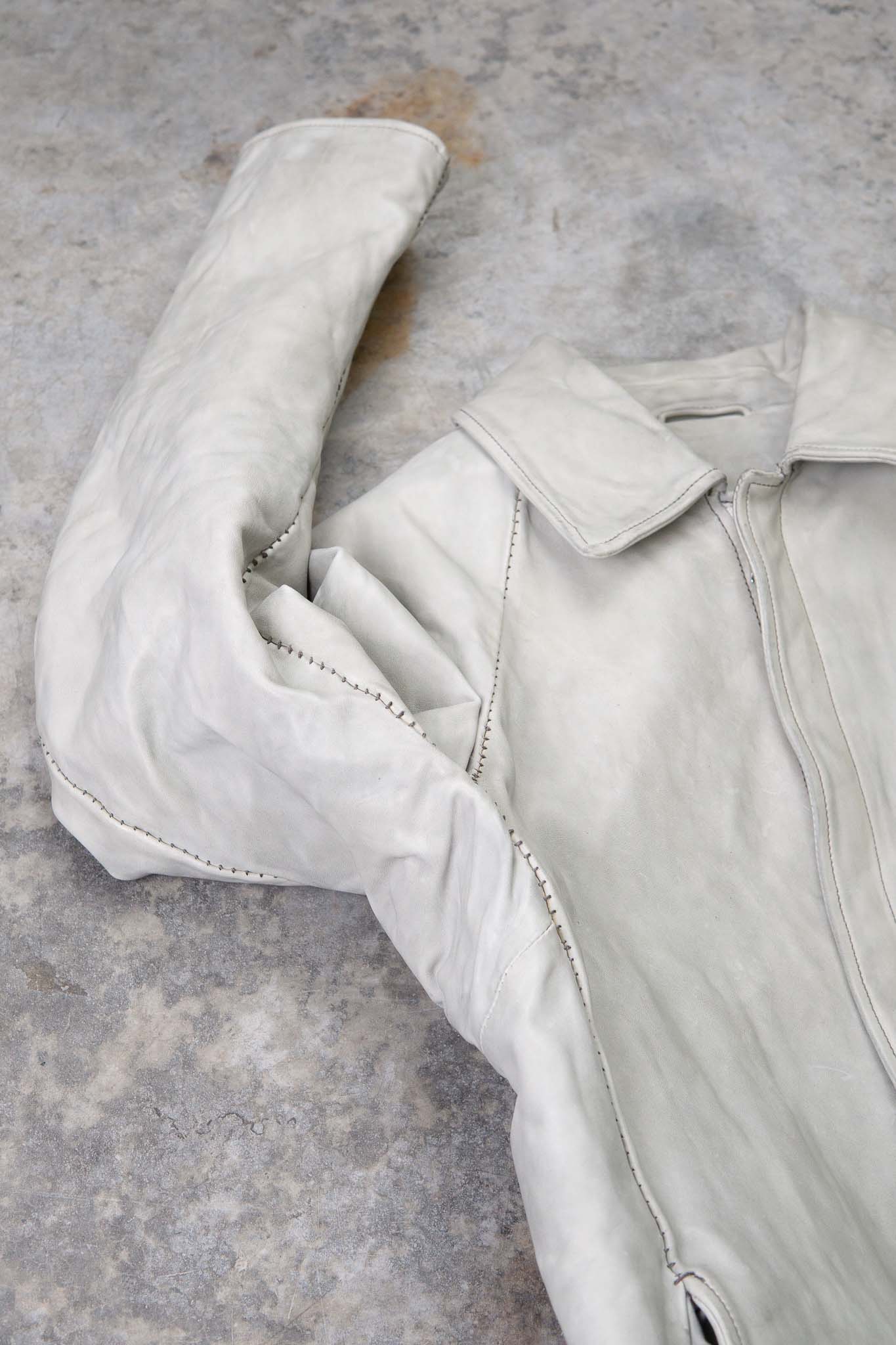 HORSE WHITE LEATHER SHIRT COLLAR MOTO   MB-7 LINED