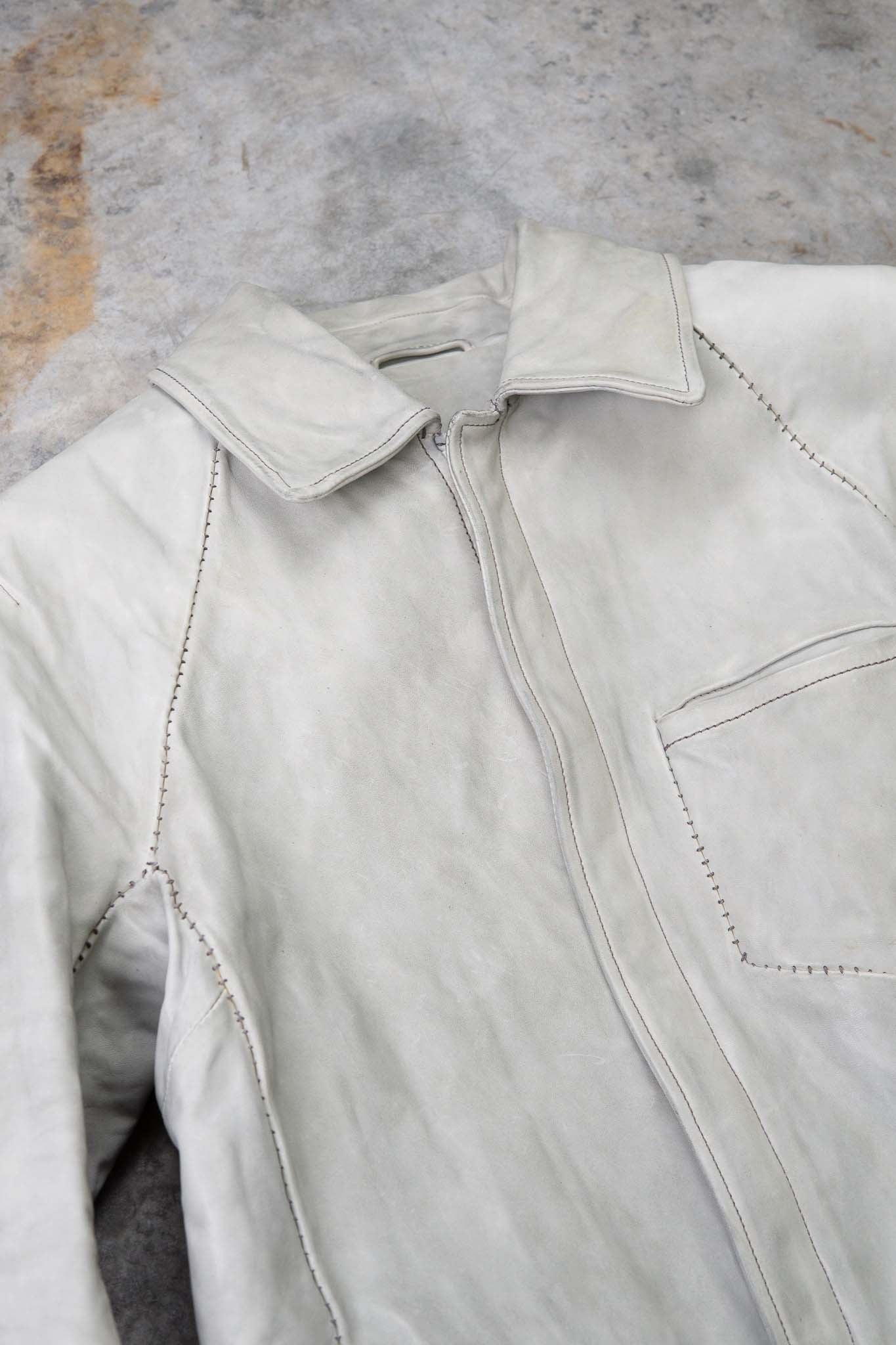 HORSE WHITE LEATHER SHIRT COLLAR MOTO   MB-7 LINED