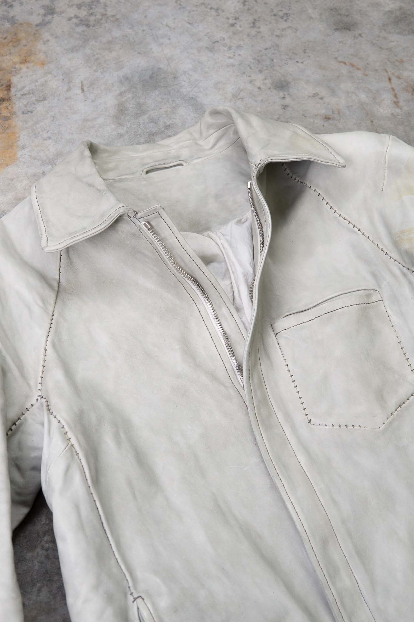 HORSE WHITE LEATHER SHIRT COLLAR MOTO   MB-7 LINED