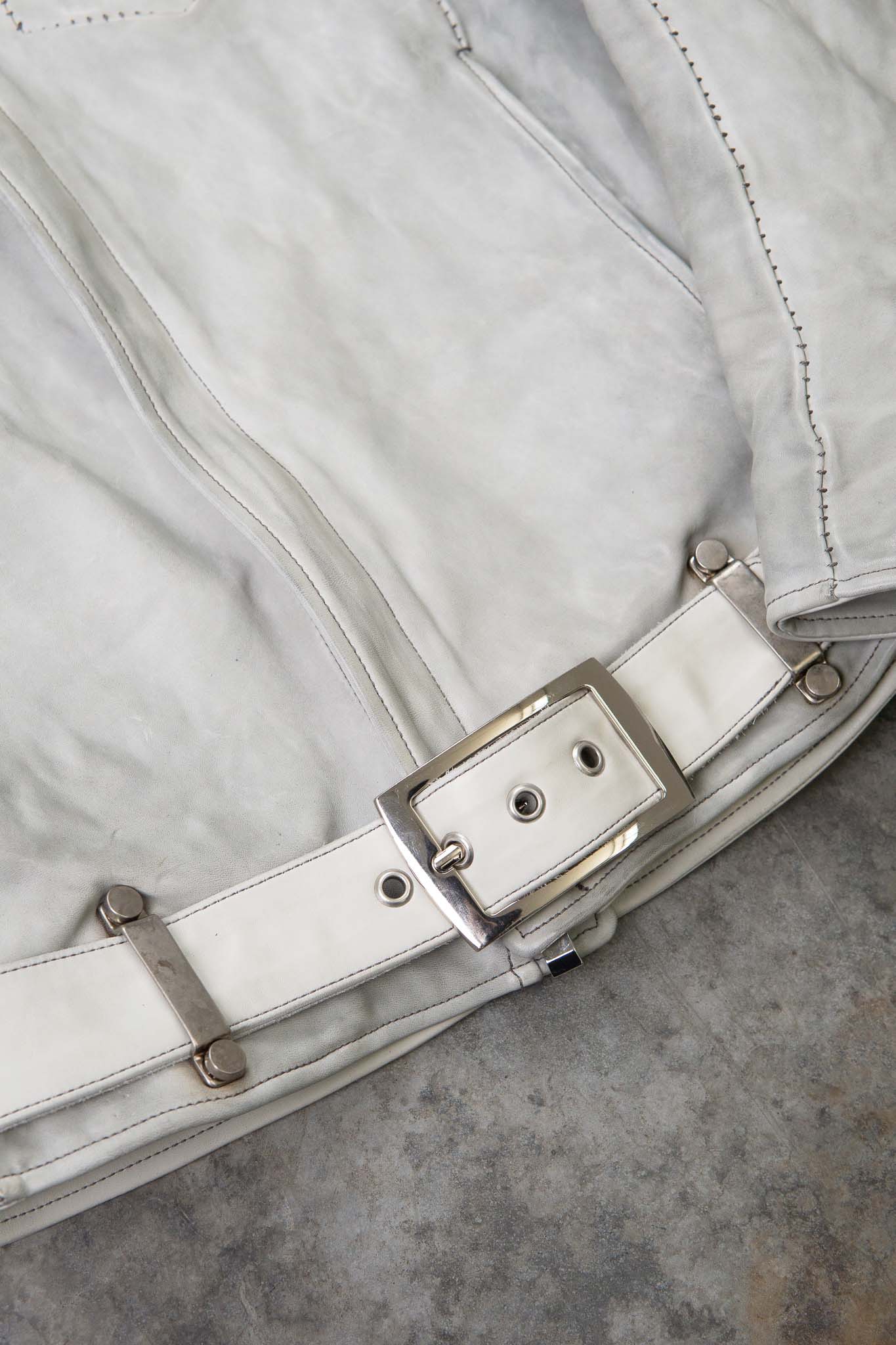 HORSE WHITE LEATHER SHIRT COLLAR MOTO   MB-7 LINED