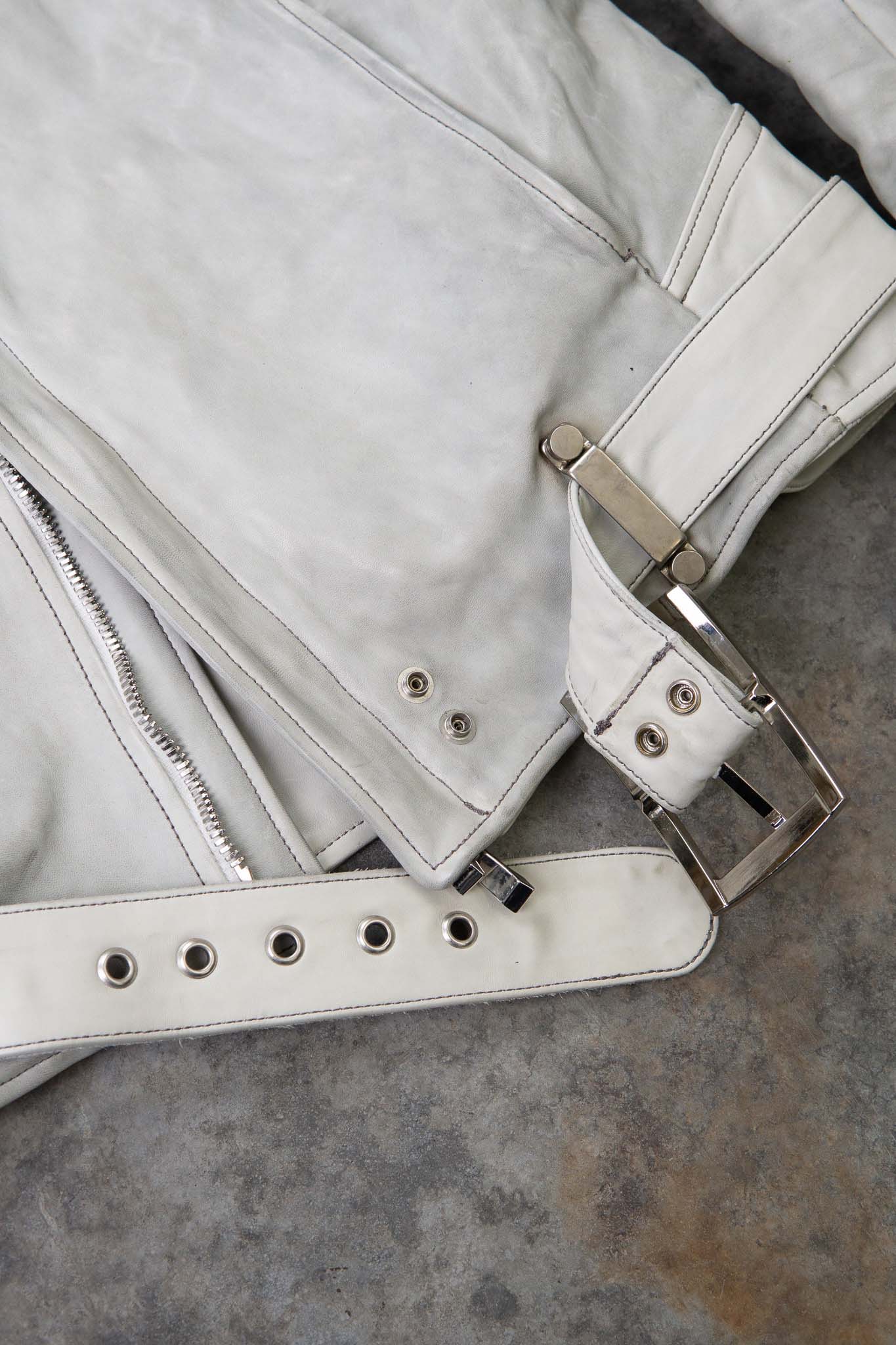 HORSE WHITE LEATHER SHIRT COLLAR MOTO   MB-7 LINED