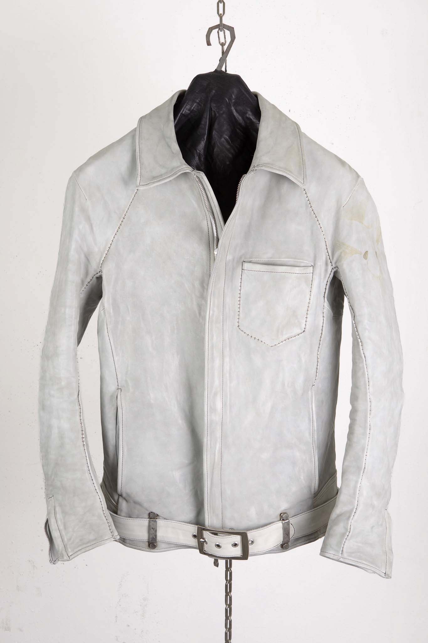 HORSE WHITE LEATHER SHIRT COLLAR MOTO   MB-7 LINED