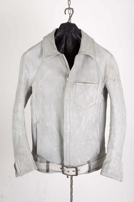 HORSE WHITE LEATHER SHIRT COLLAR MOTO   MB-7 LINED