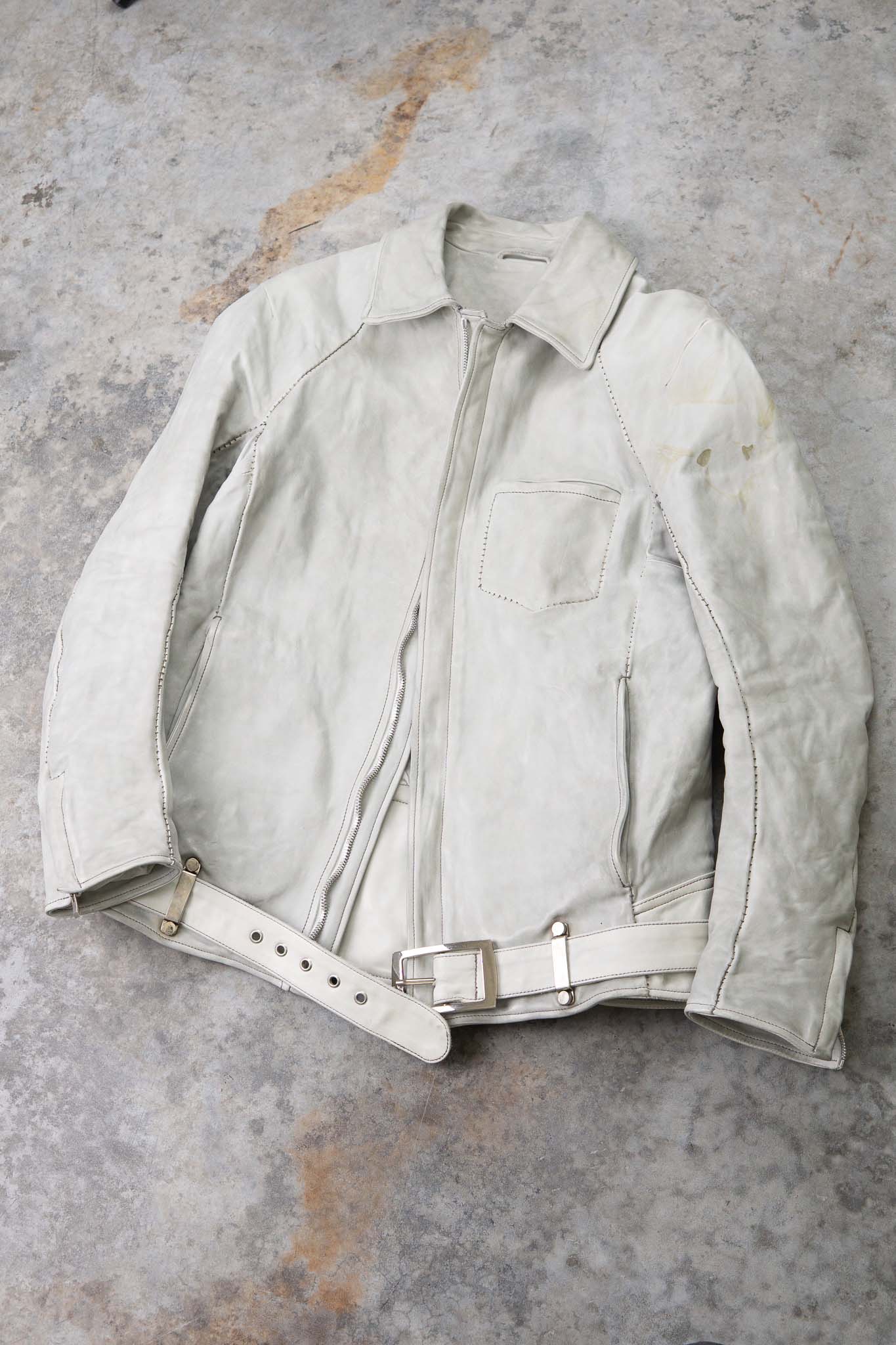HORSE WHITE LEATHER SHIRT COLLAR MOTO   MB-7 LINED