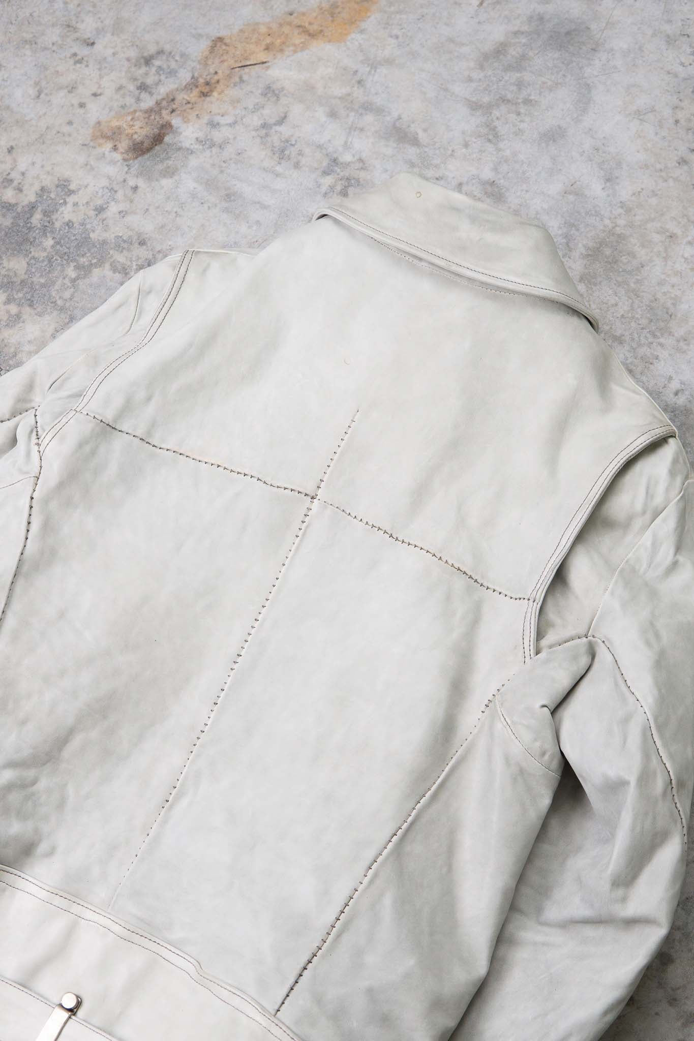 HORSE WHITE LEATHER SHIRT COLLAR MOTO   MB-7 LINED