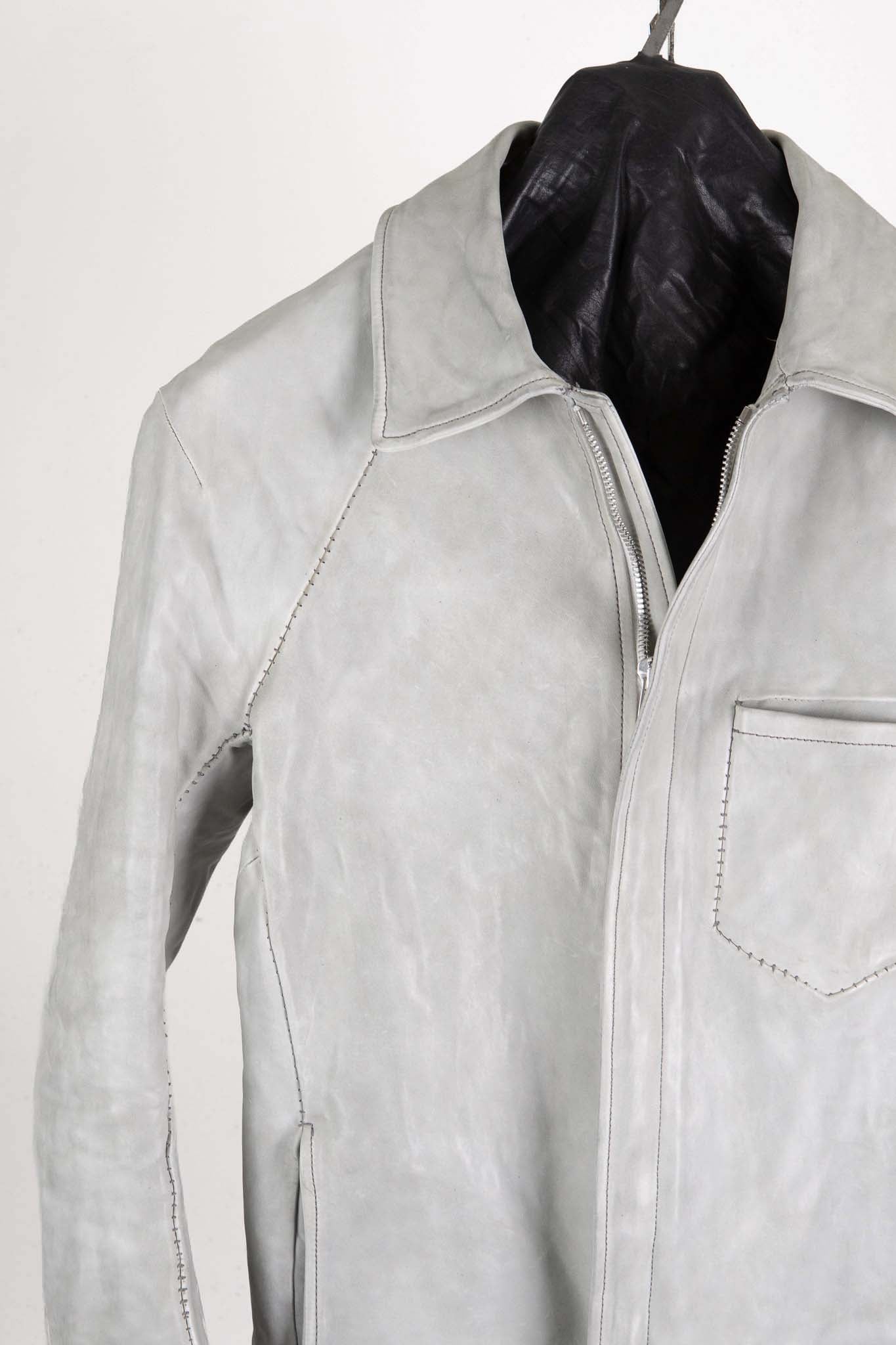 HORSE WHITE LEATHER SHIRT COLLAR MOTO   MB-7 LINED