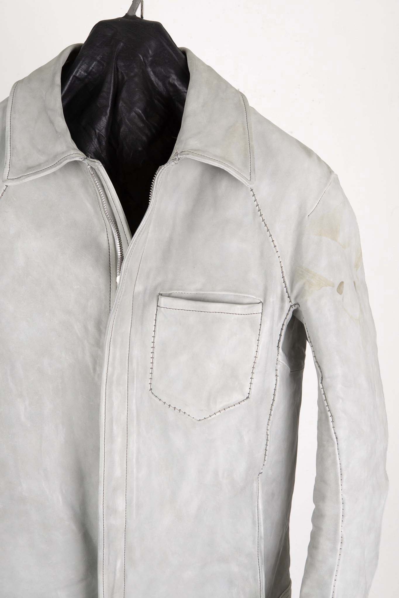 HORSE WHITE LEATHER SHIRT COLLAR MOTO   MB-7 LINED