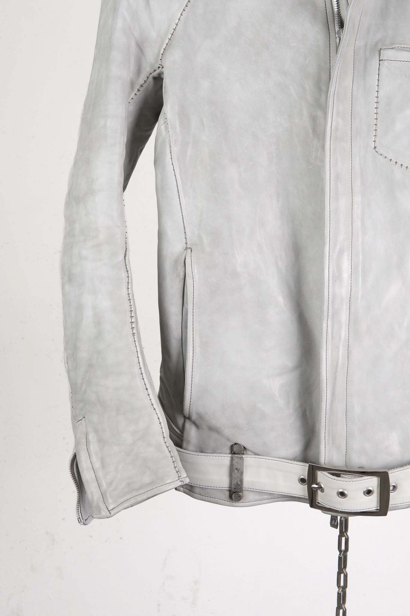 HORSE WHITE LEATHER SHIRT COLLAR MOTO   MB-7 LINED