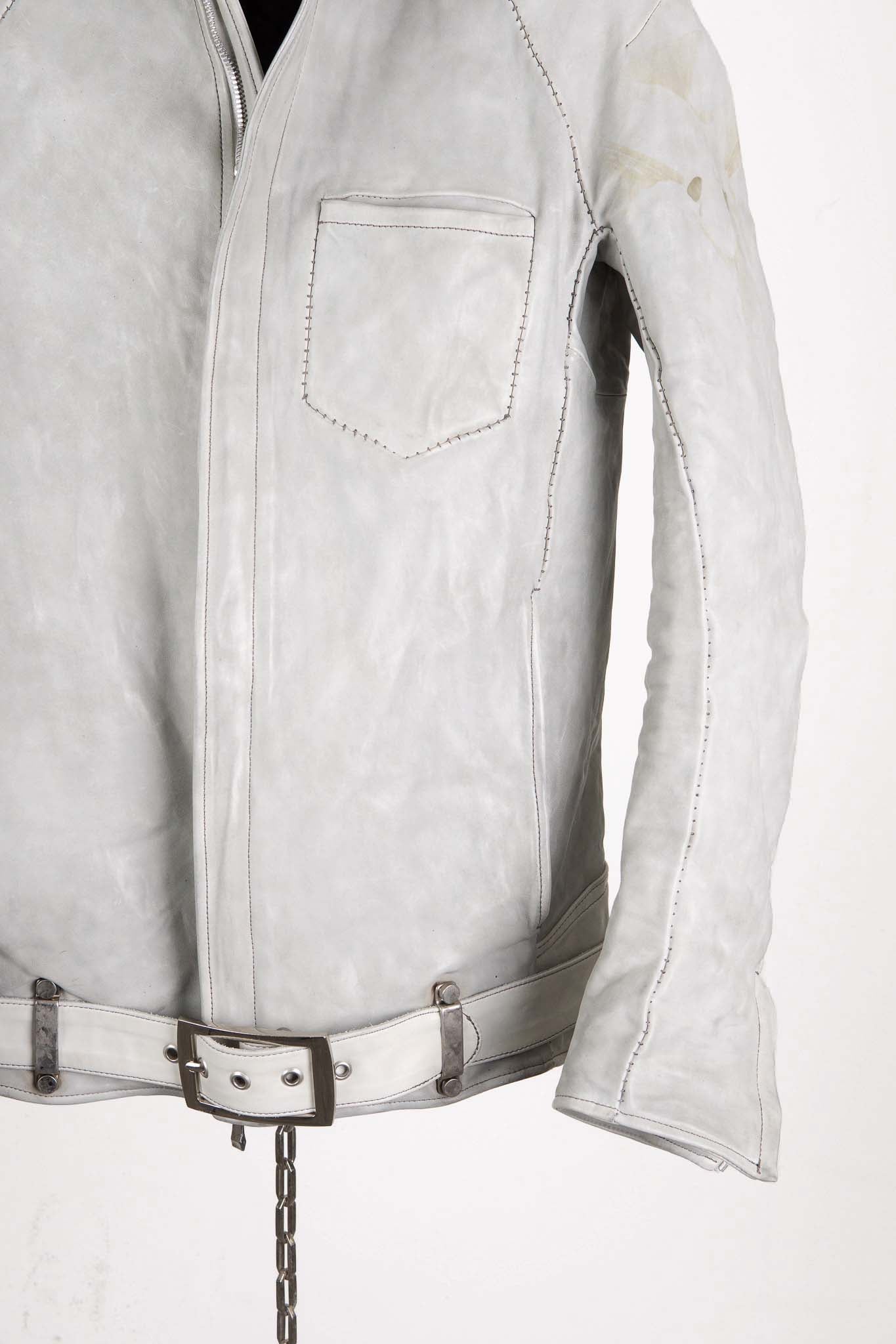HORSE WHITE LEATHER SHIRT COLLAR MOTO   MB-7 LINED