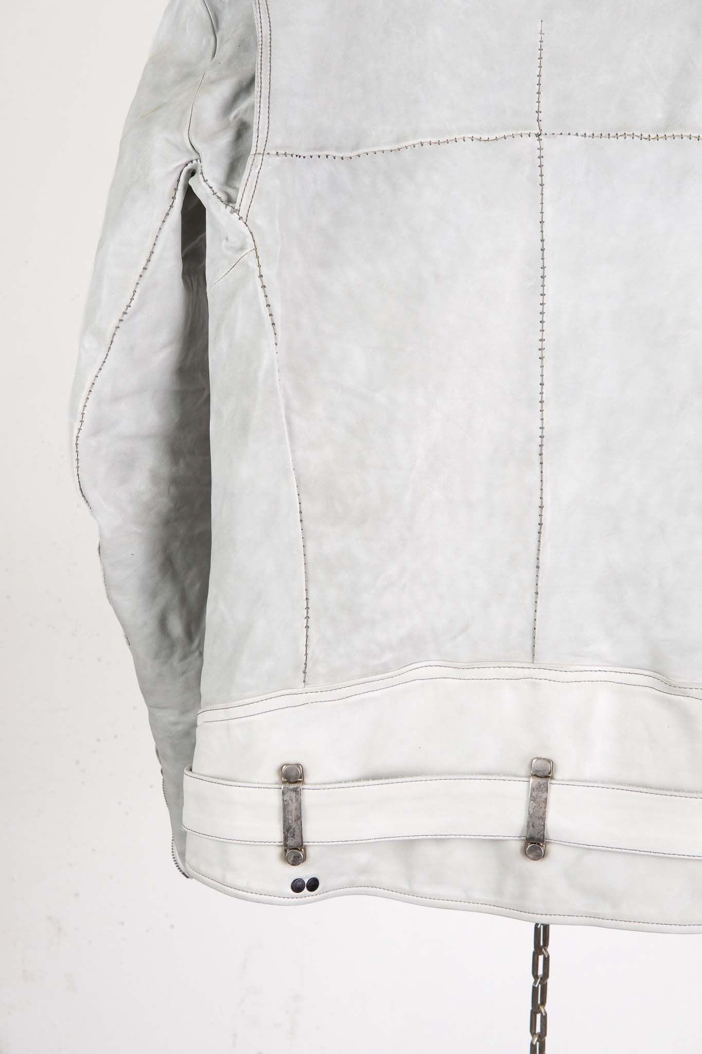 HORSE WHITE LEATHER SHIRT COLLAR MOTO   MB-7 LINED
