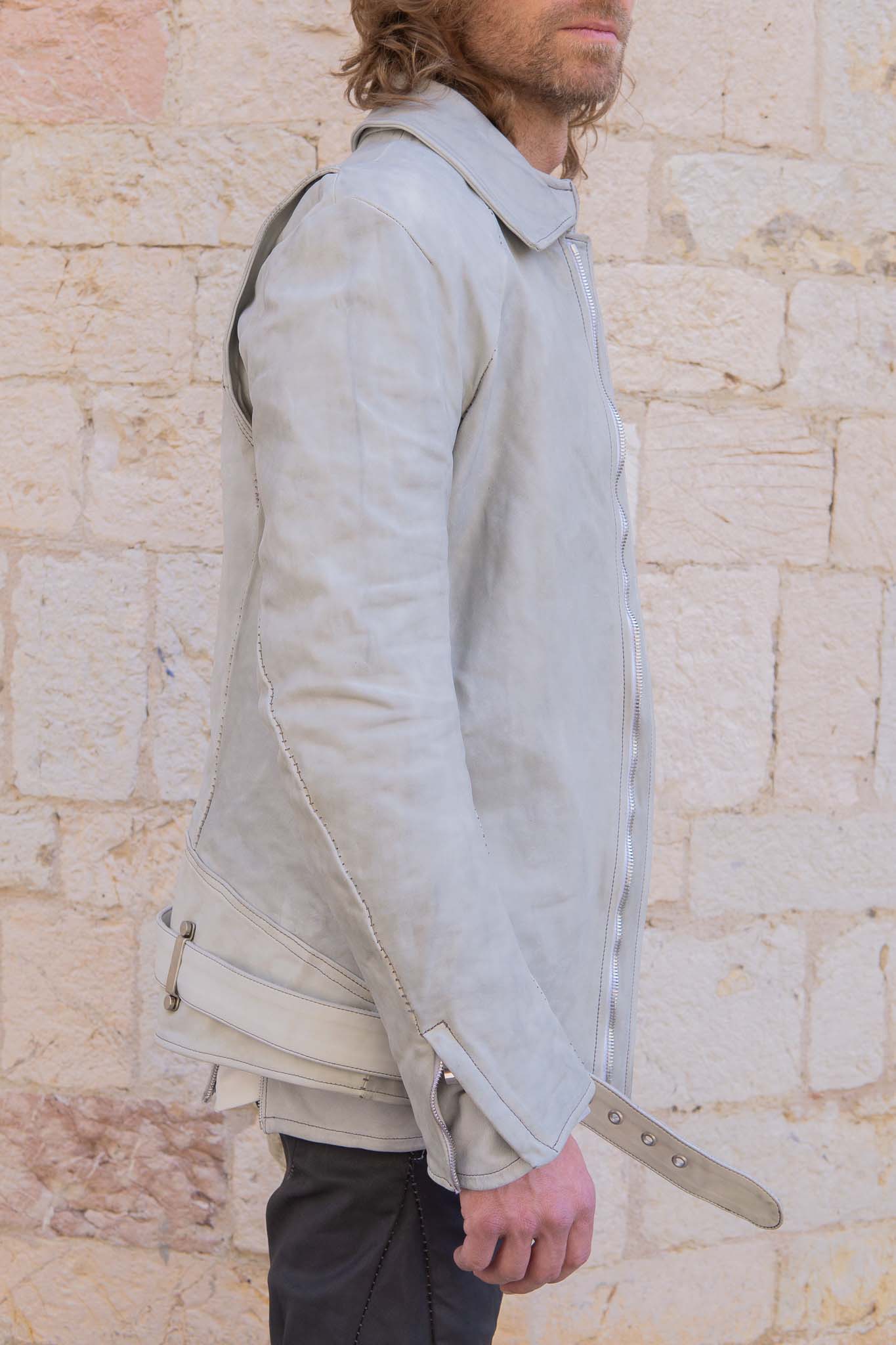 HORSE WHITE LEATHER SHIRT COLLAR MOTO   MB-7 LINED