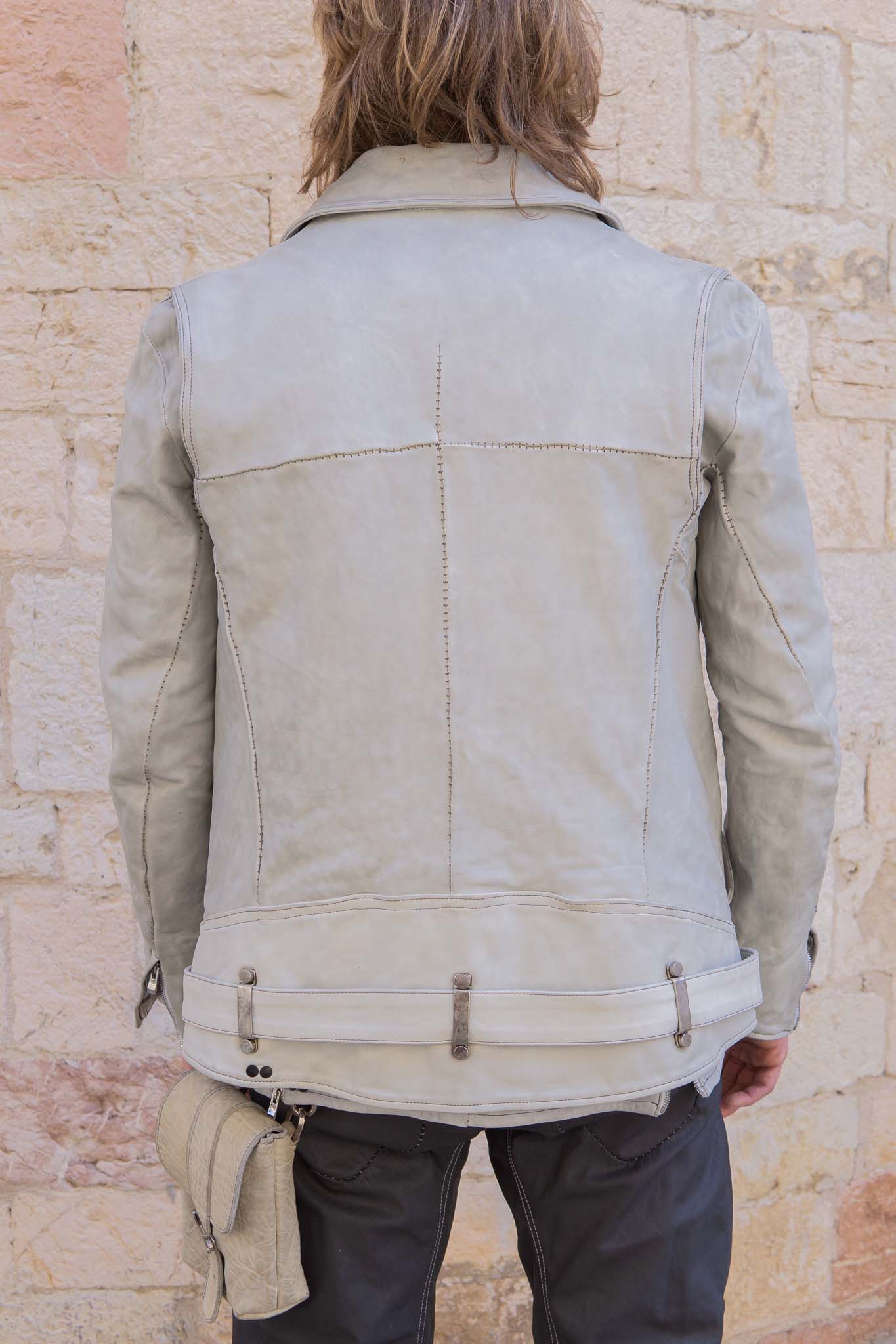 HORSE WHITE LEATHER SHIRT COLLAR MOTO   MB-7 LINED