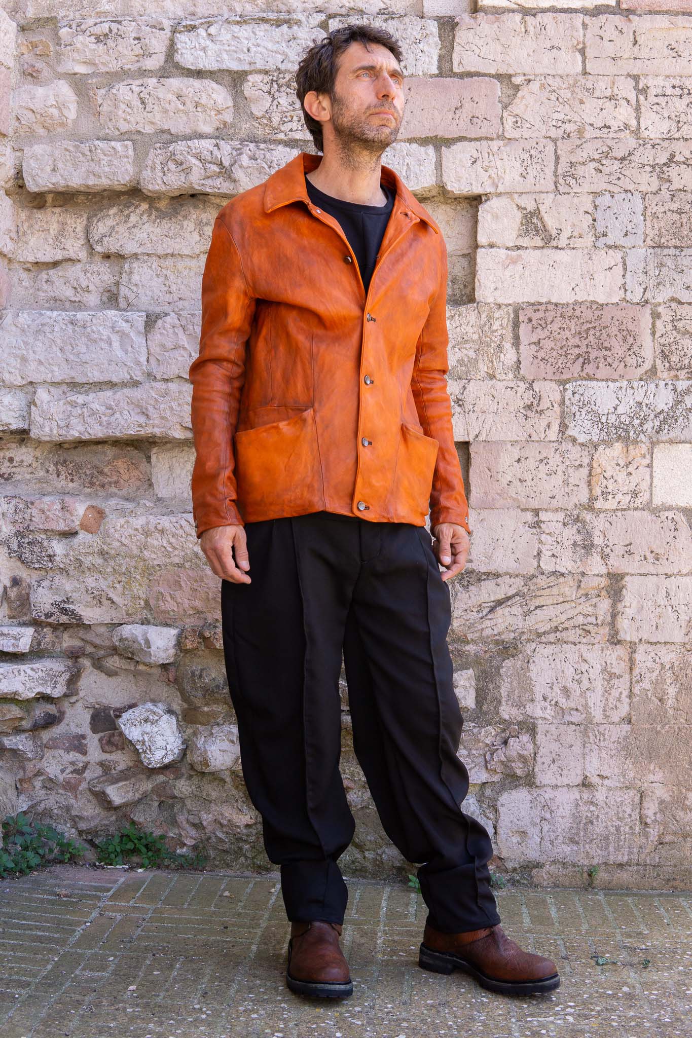 HEAVY WEIGHT SHEEP LEATHER SHIRT COLLAR JACKET JJ-5B LINED