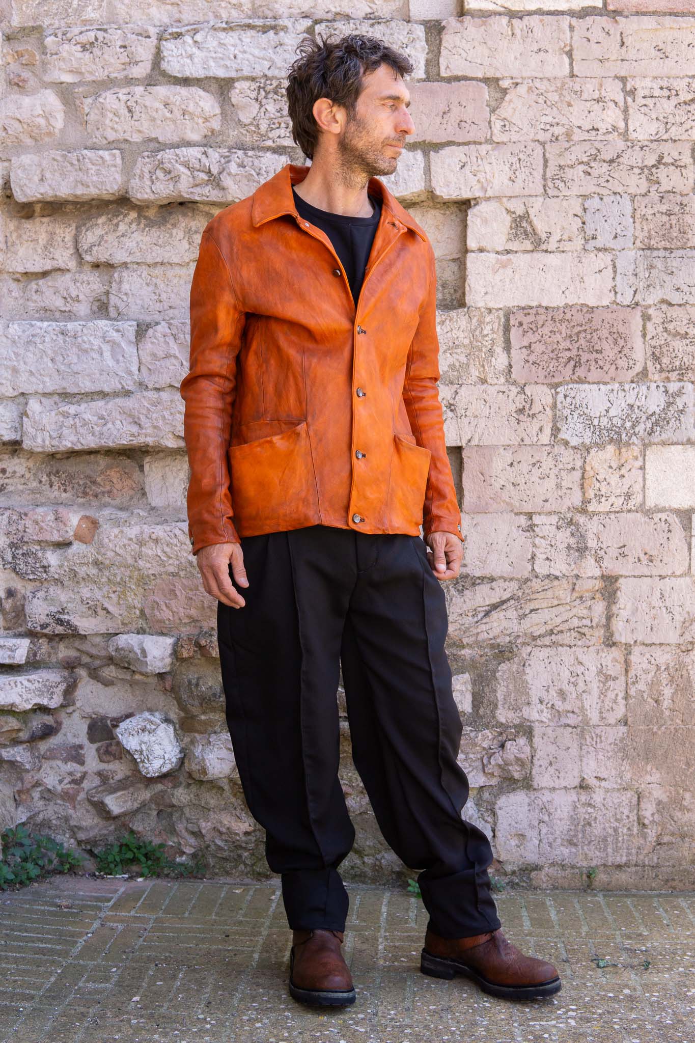 HEAVY WEIGHT SHEEP LEATHER SHIRT COLLAR JACKET JJ-5B LINED
