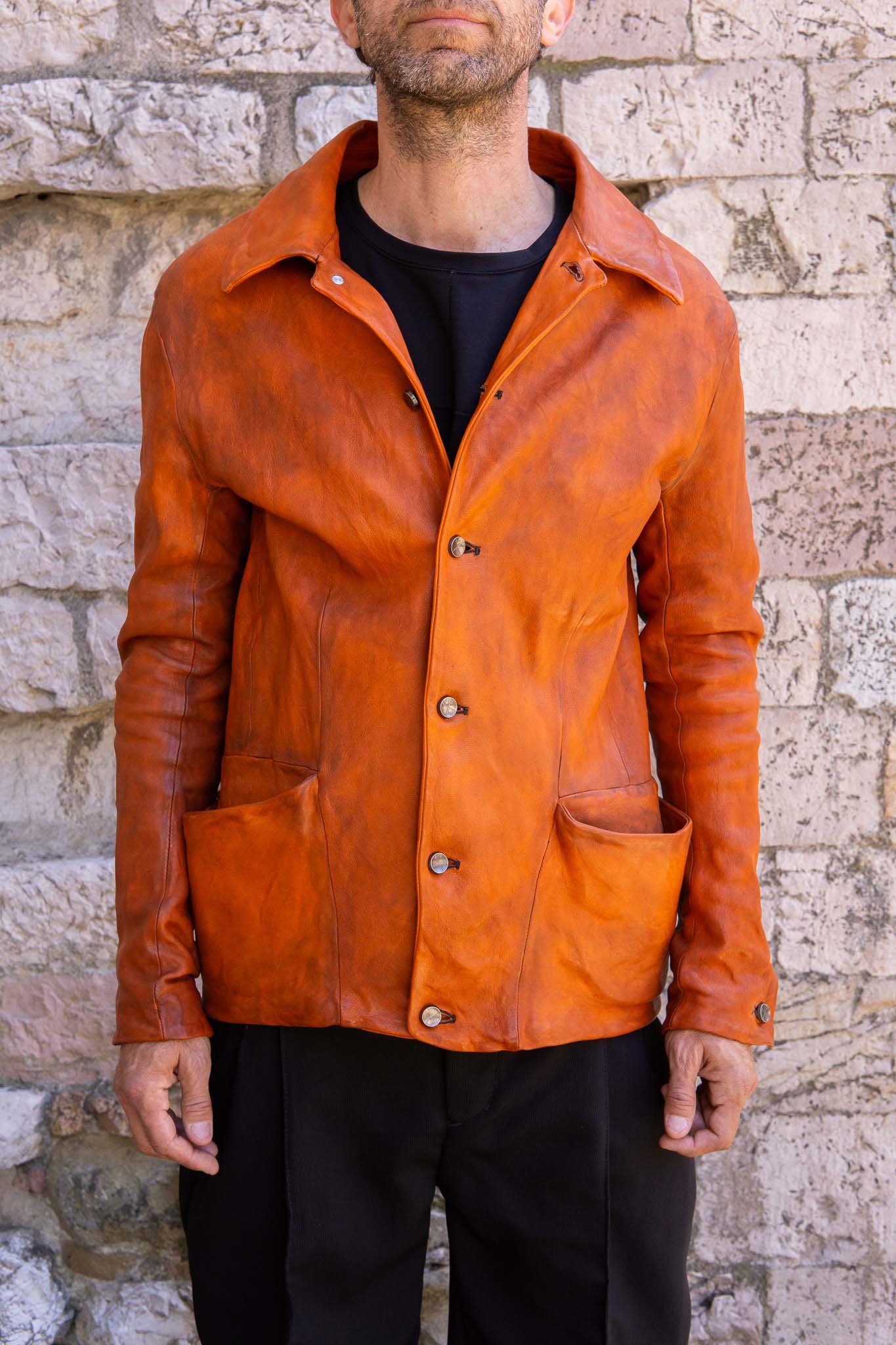HEAVY WEIGHT SHEEP LEATHER SHIRT COLLAR JACKET JJ-5B LINED