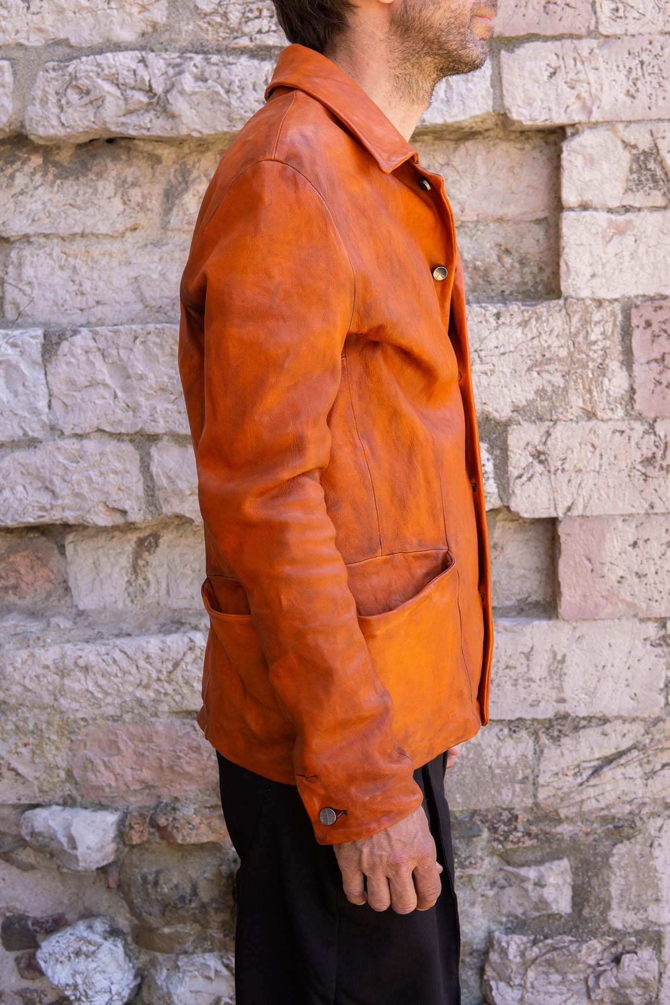 HEAVY WEIGHT SHEEP LEATHER SHIRT COLLAR JACKET JJ-5B LINED