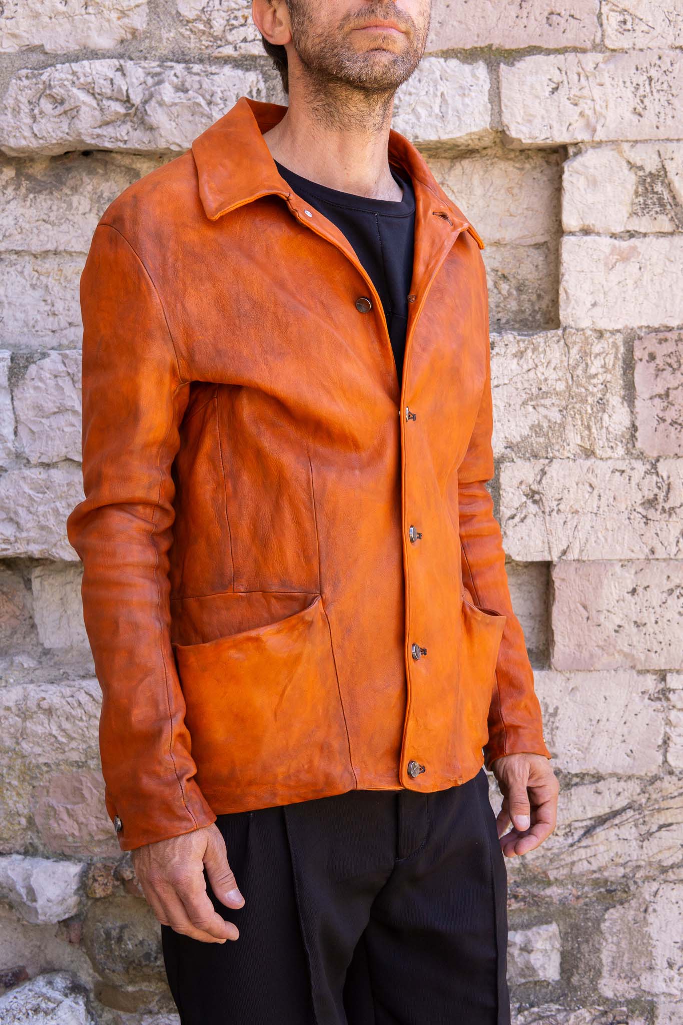 HEAVY WEIGHT SHEEP LEATHER SHIRT COLLAR JACKET JJ-5B LINED