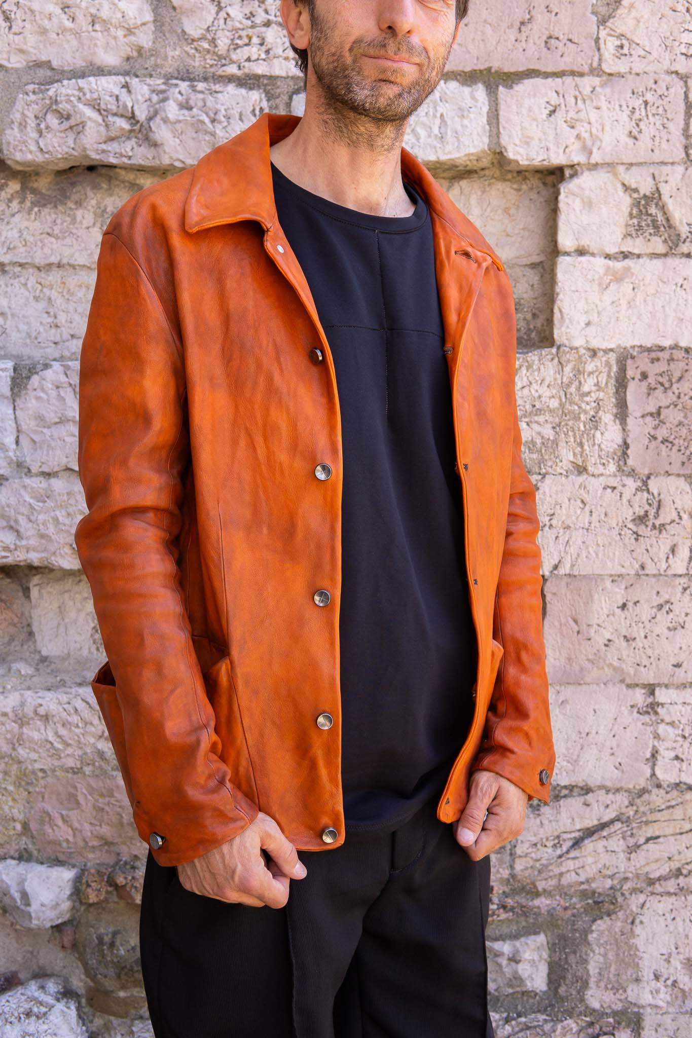 HEAVY WEIGHT SHEEP LEATHER SHIRT COLLAR JACKET JJ-5B LINED