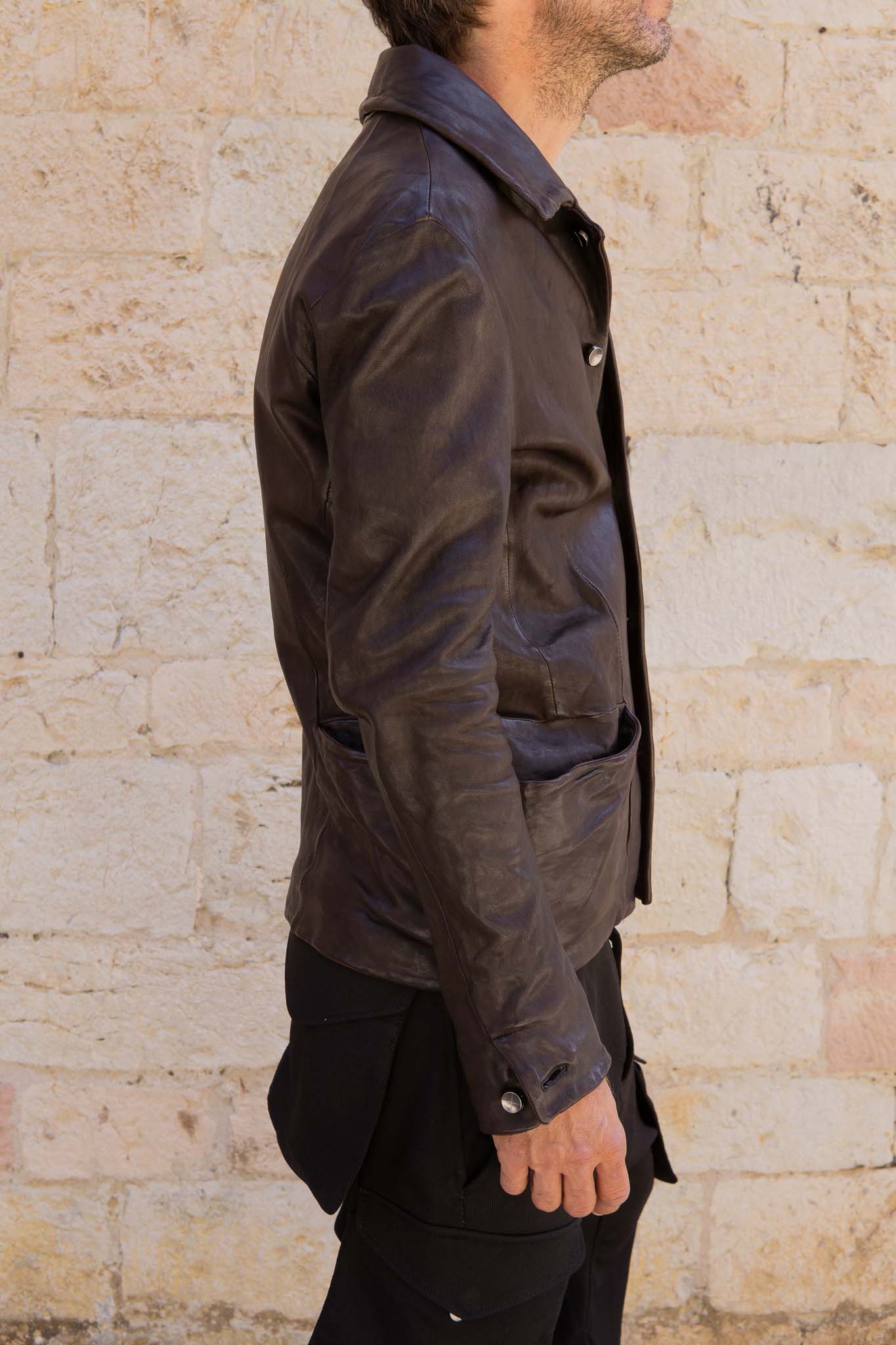 HEAVY WEIGHT SHEEP LEATHER SHIRT COLLAR JACKET JJ-5B LINED