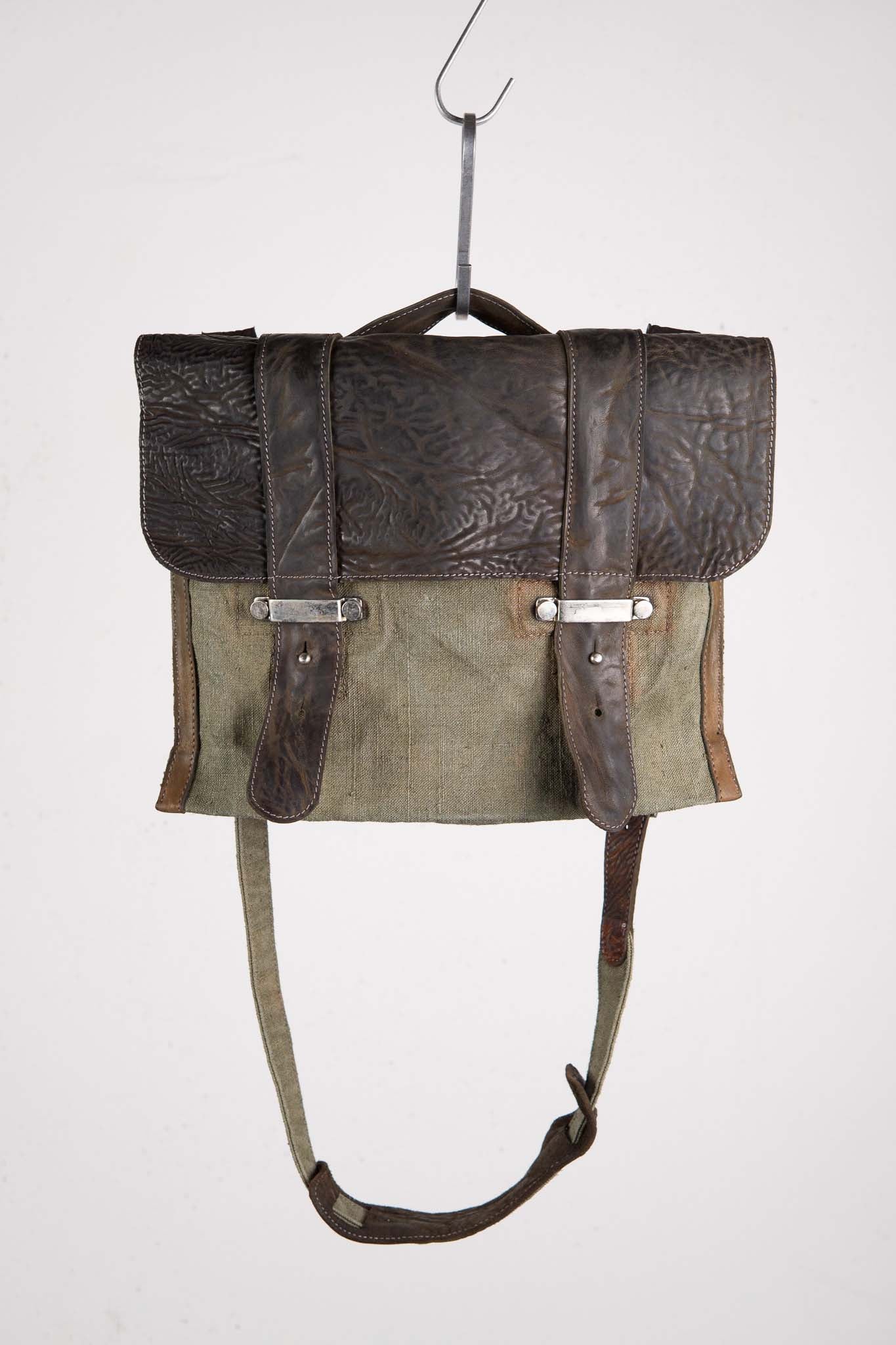 HORSE BUTT RG LEATHER + 1950's VINTAGE LINEN  BAG MAIL MM-5 SMALL