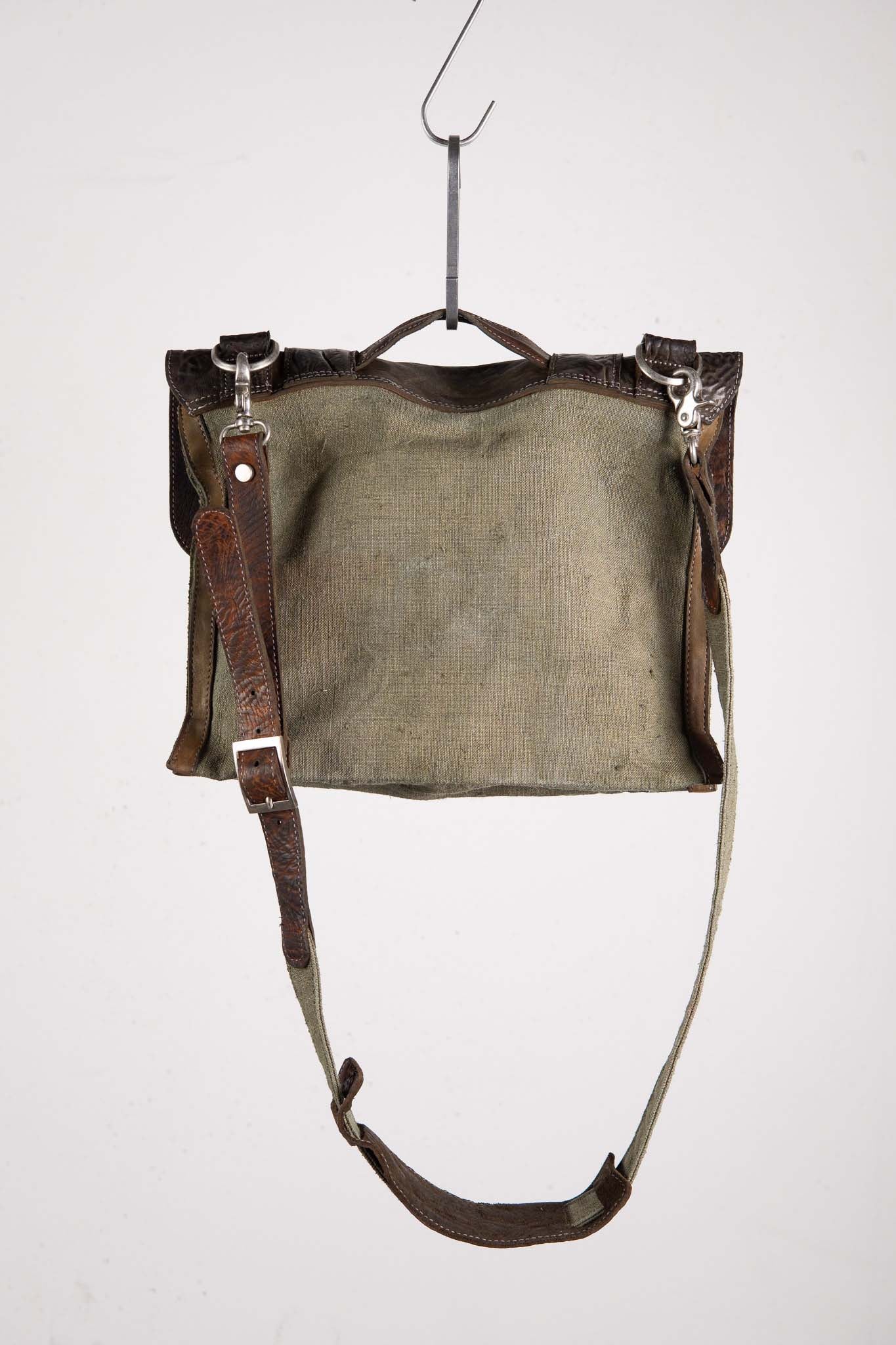 HORSE BUTT RG LEATHER + 1950's VINTAGE LINEN  BAG MAIL MM-5 SMALL