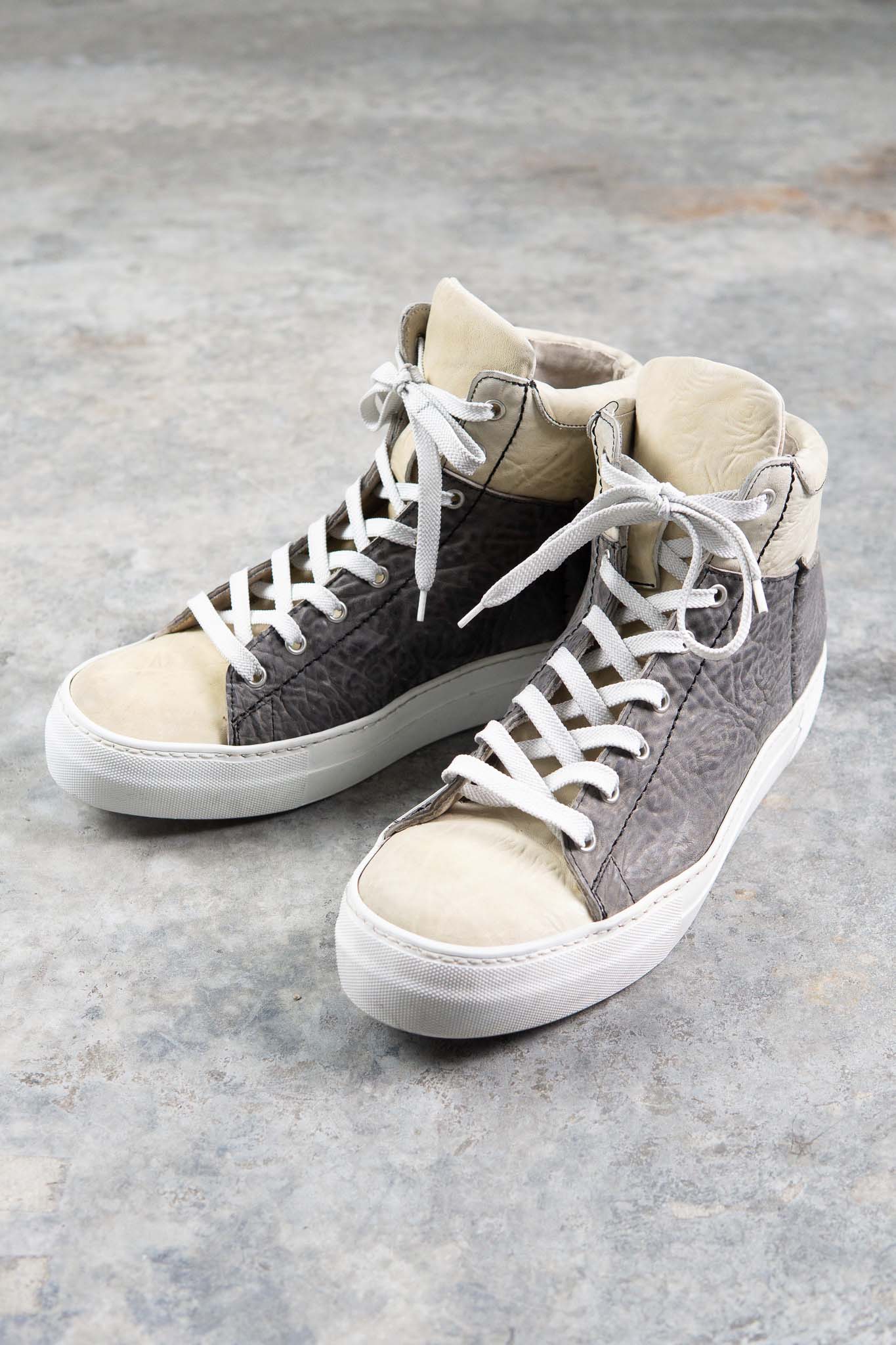 HORSE BUTT RG WHITE LEATHER SNEAKER SS-1H HIGH CUT WHITE HIGH RUBBER SOLES PIECE DYED