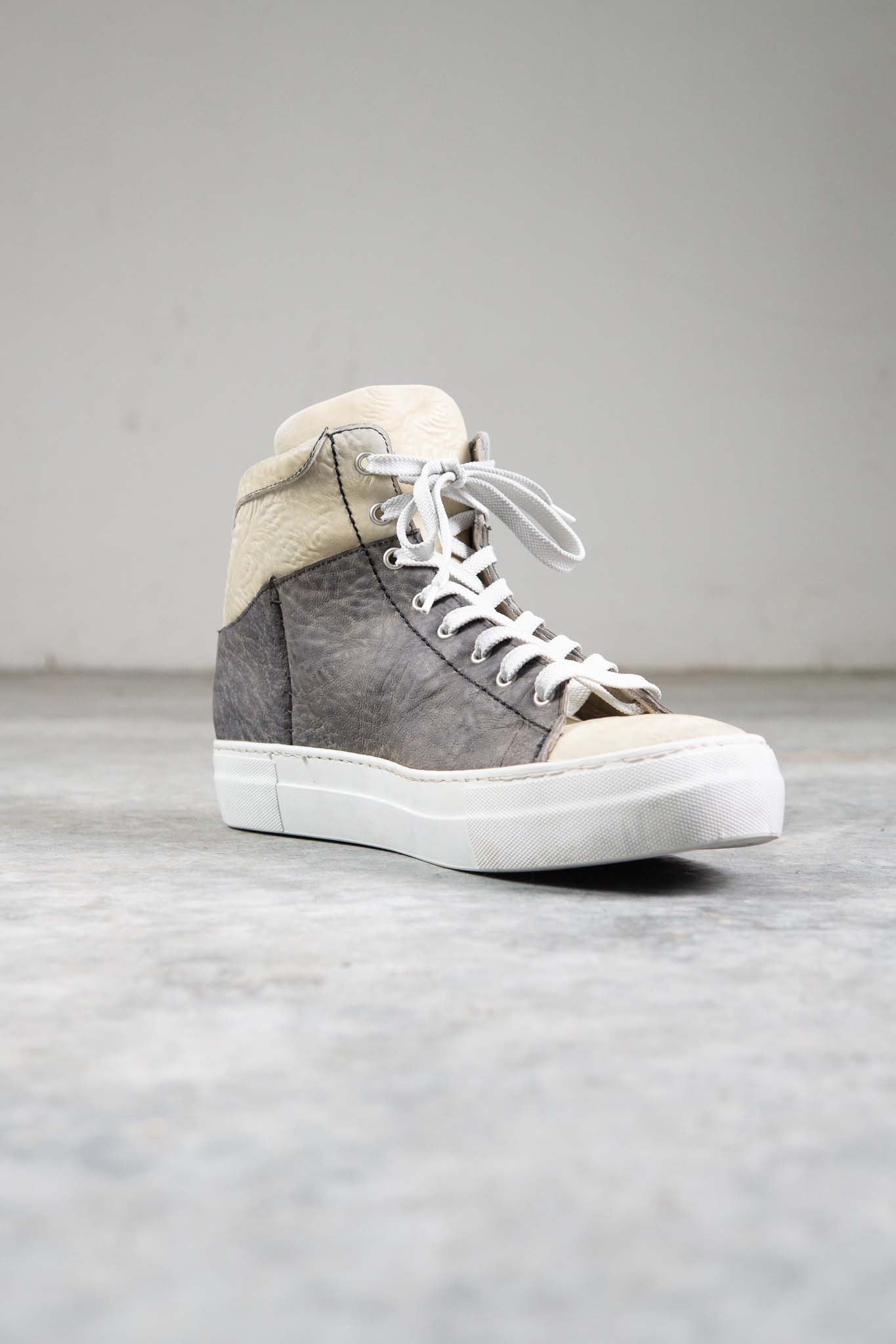 HORSE BUTT RG WHITE LEATHER SNEAKER SS-1H HIGH CUT WHITE HIGH RUBBER SOLES PIECE DYED