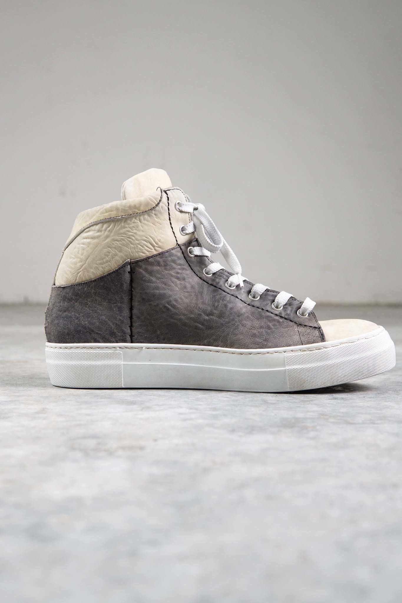 HORSE BUTT RG WHITE LEATHER SNEAKER SS-1H HIGH CUT WHITE HIGH RUBBER SOLES PIECE DYED