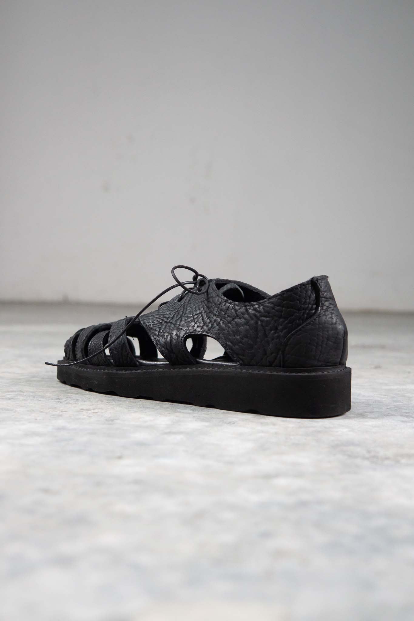 HORSE BUTT RG LEATHER SANDALI SD-2 BLACK LOW CRAPE SOLES WASHED