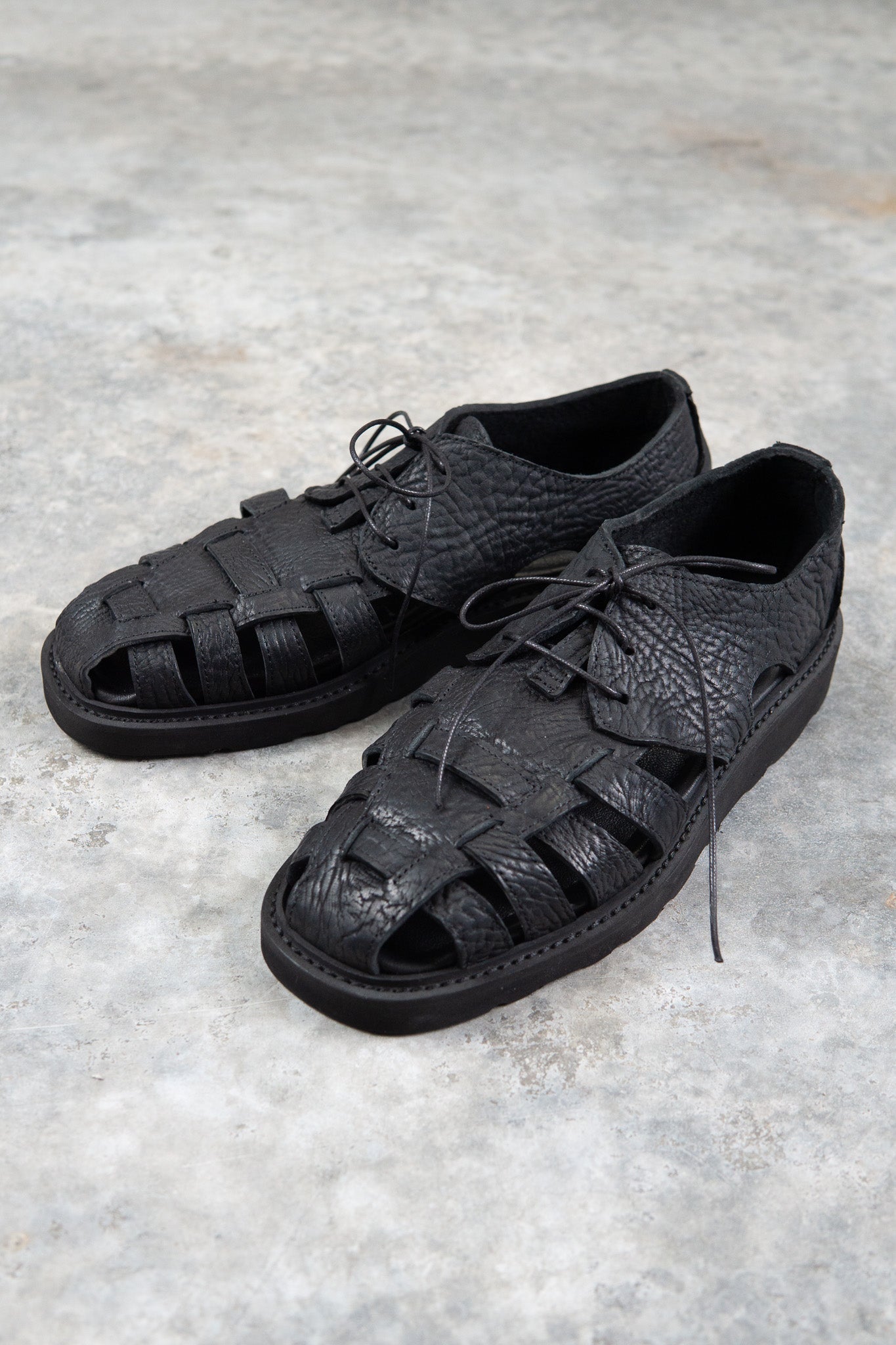 HORSE BUTT RG LEATHER SANDALI SD-2 BLACK LOW CRAPE SOLES WASHED