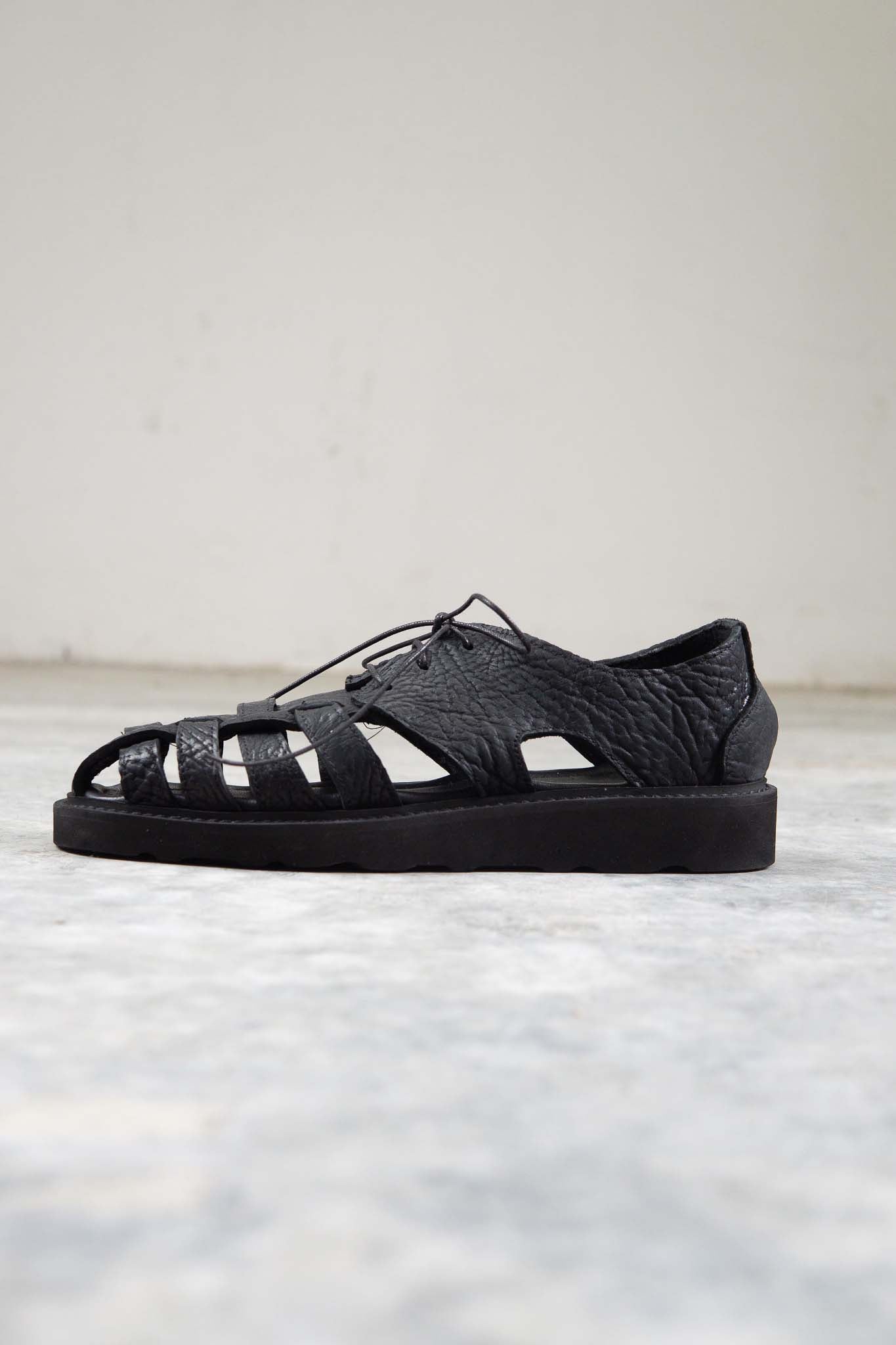 HORSE BUTT RG LEATHER SANDALI SD-2 BLACK LOW CRAPE SOLES WASHED