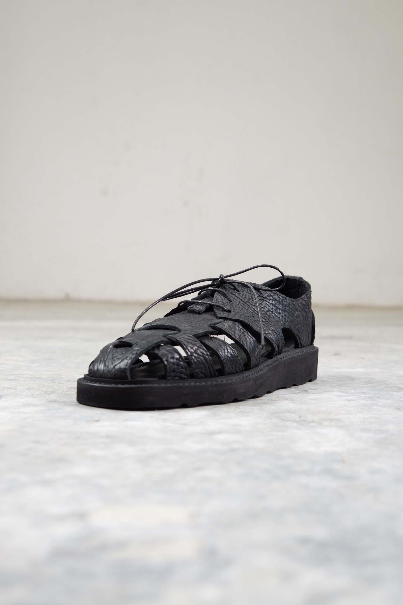 HORSE BUTT RG LEATHER SANDALI SD-2 BLACK LOW CRAPE SOLES WASHED