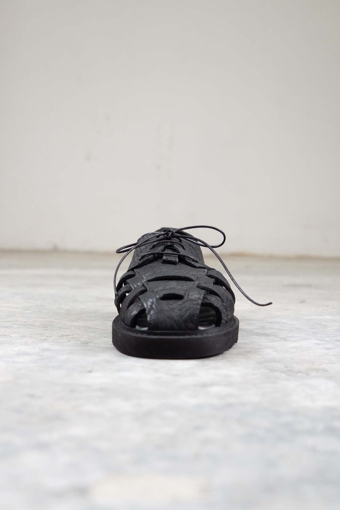 HORSE BUTT RG LEATHER SANDALI SD-2 BLACK LOW CRAPE SOLES WASHED