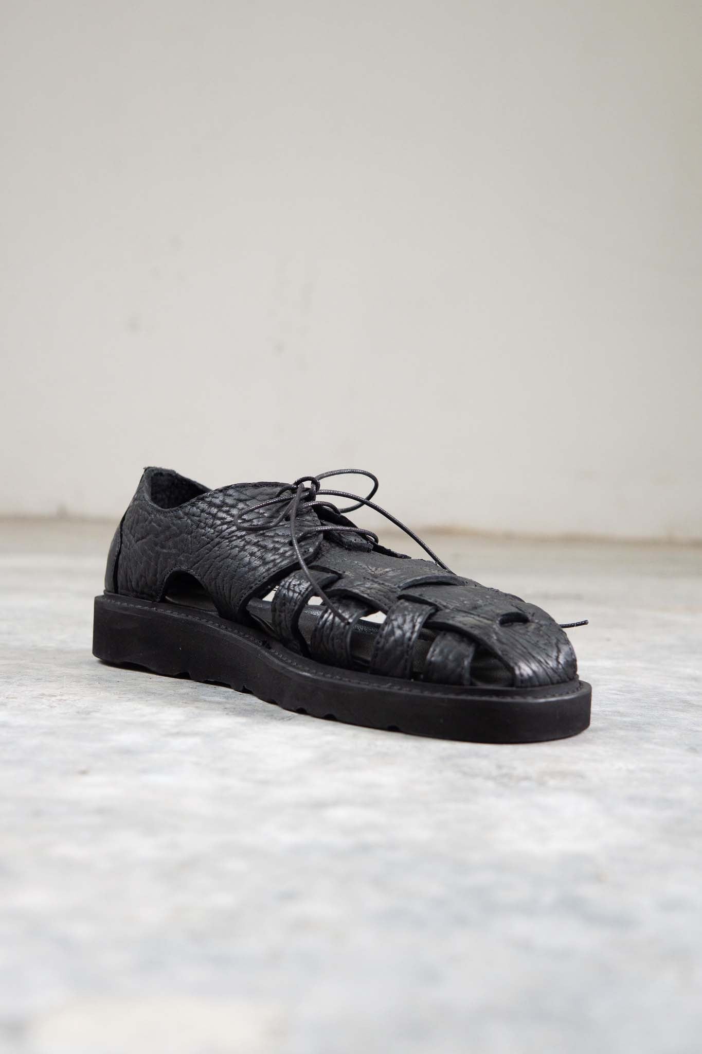 HORSE BUTT RG LEATHER SANDALI SD-2 BLACK LOW CRAPE SOLES WASHED
