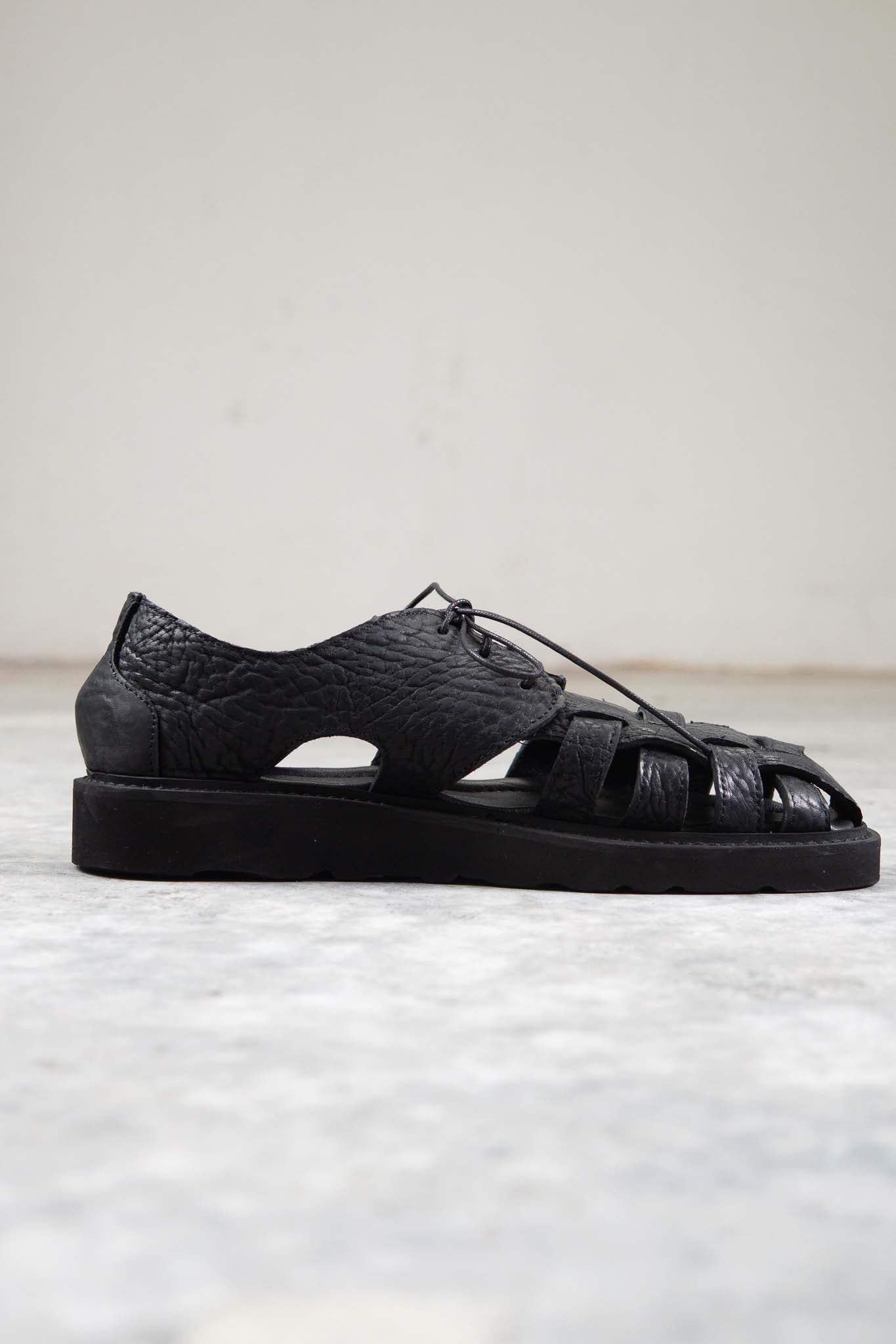 HORSE BUTT RG LEATHER SANDALI SD-2 BLACK LOW CRAPE SOLES WASHED