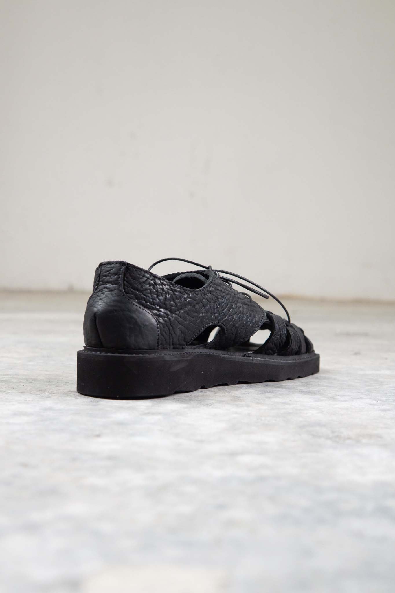 HORSE BUTT RG LEATHER SANDALI SD-2 BLACK LOW CRAPE SOLES WASHED