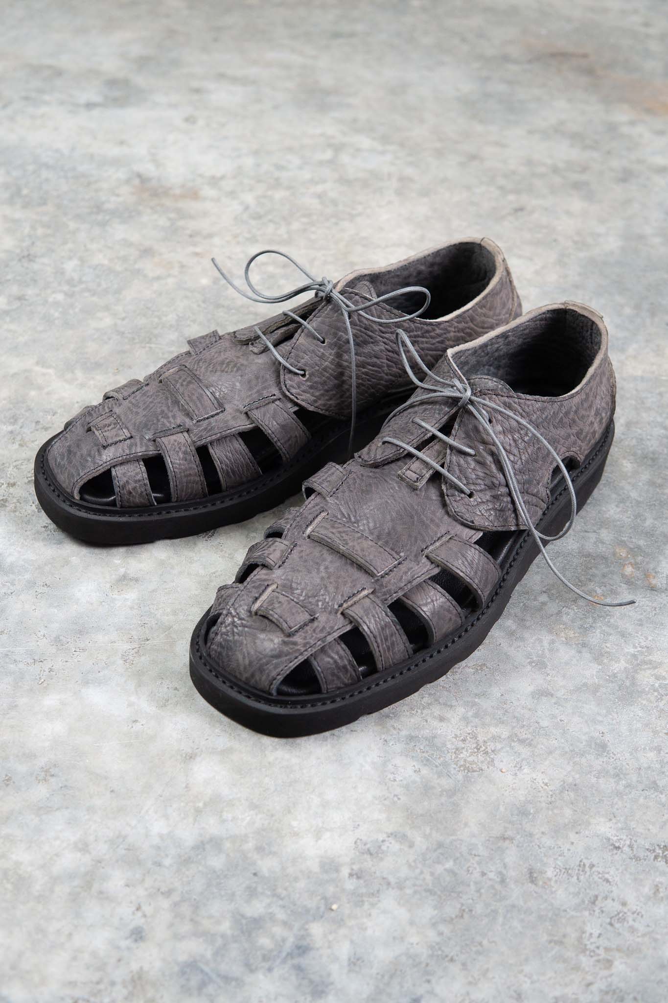 HORSE BUTT RG LEATHER SANDALI SD-2 BLACK LOW CRAPE SOLES WASHED