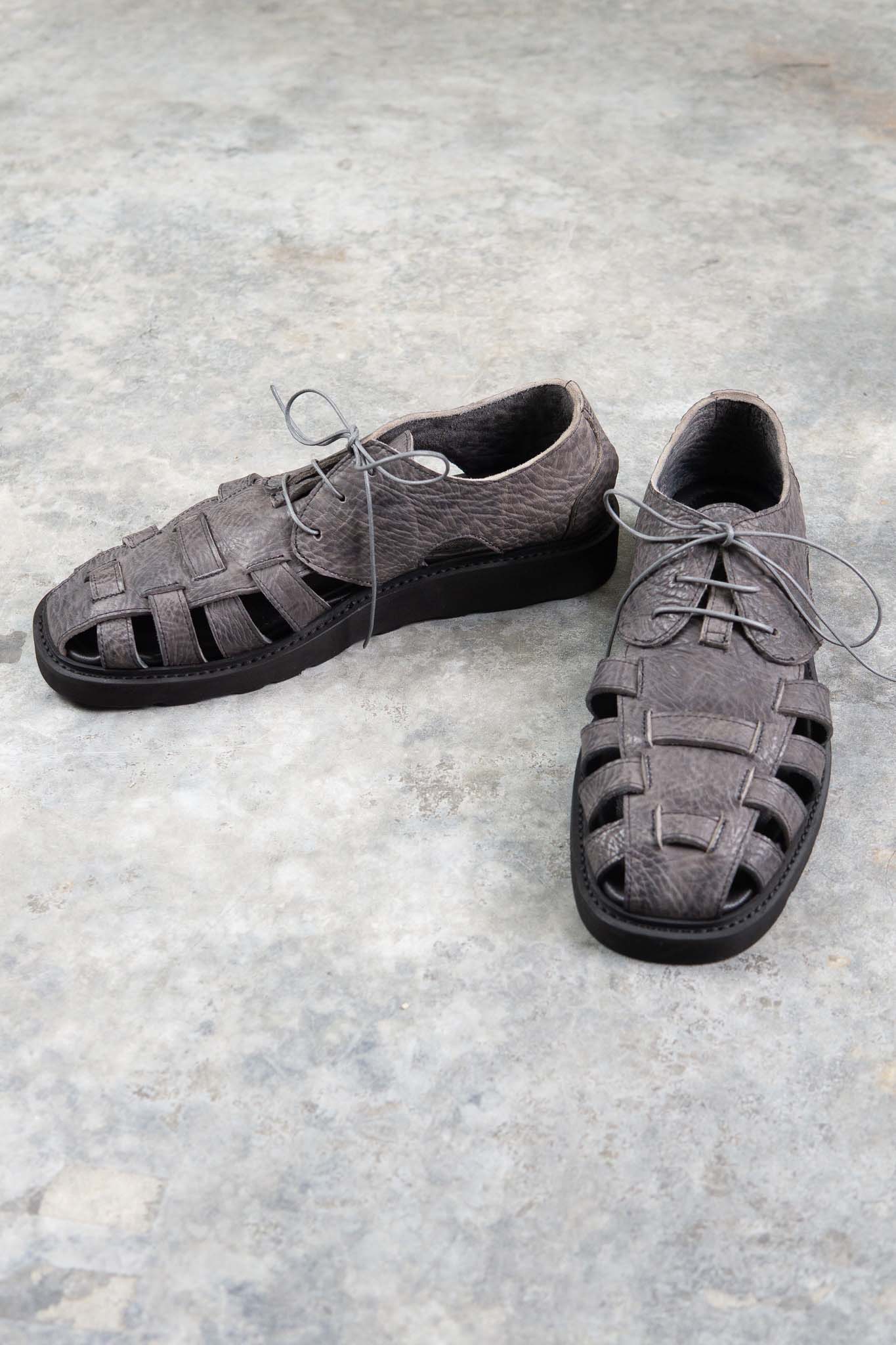 HORSE BUTT RG LEATHER SANDALI SD-2 BLACK LOW CRAPE SOLES WASHED